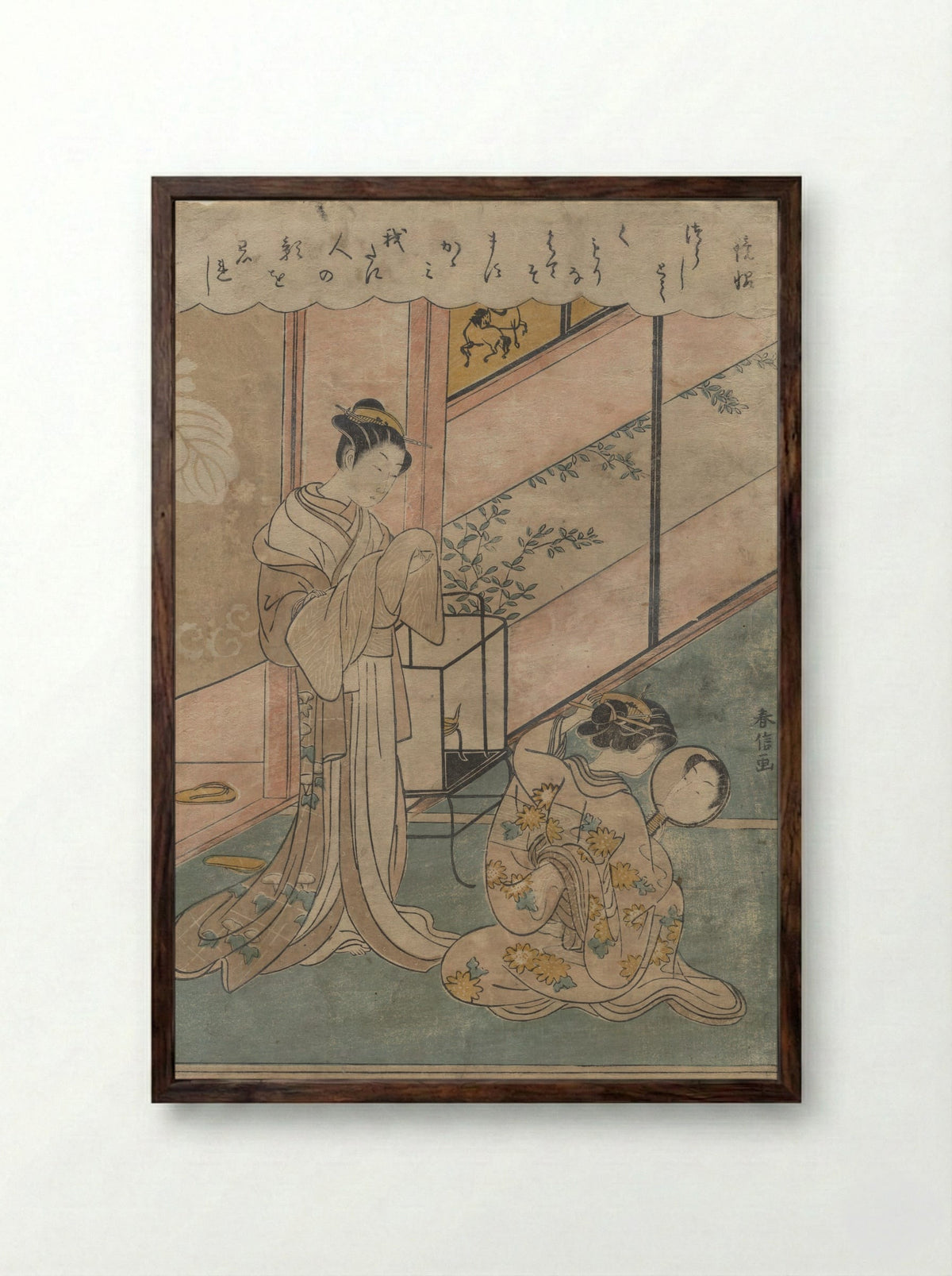 Two Ladies - Suzuki Harunobu - Framed Print Dark Wood