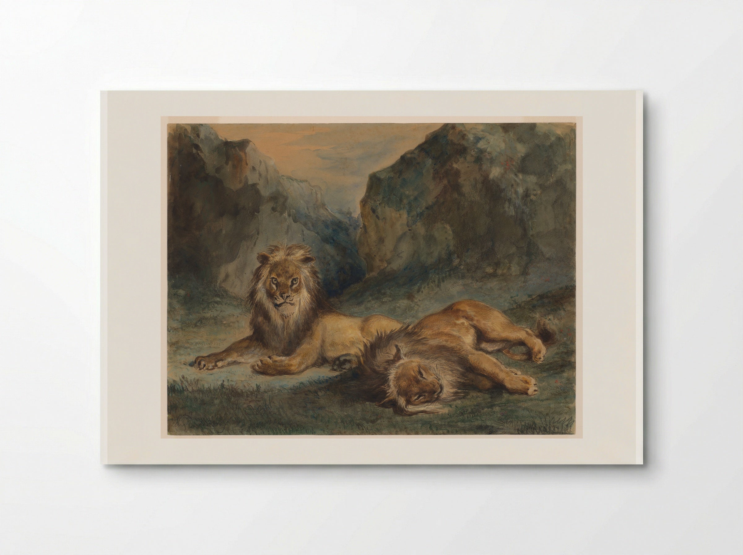 Two Lions Resting - Ferdinand-Victor-Eugène Delacroix - Poster