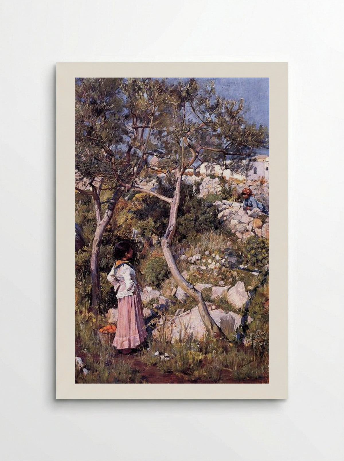Two Little Italian Girls by a Village - John William Waterhouse - Poster
