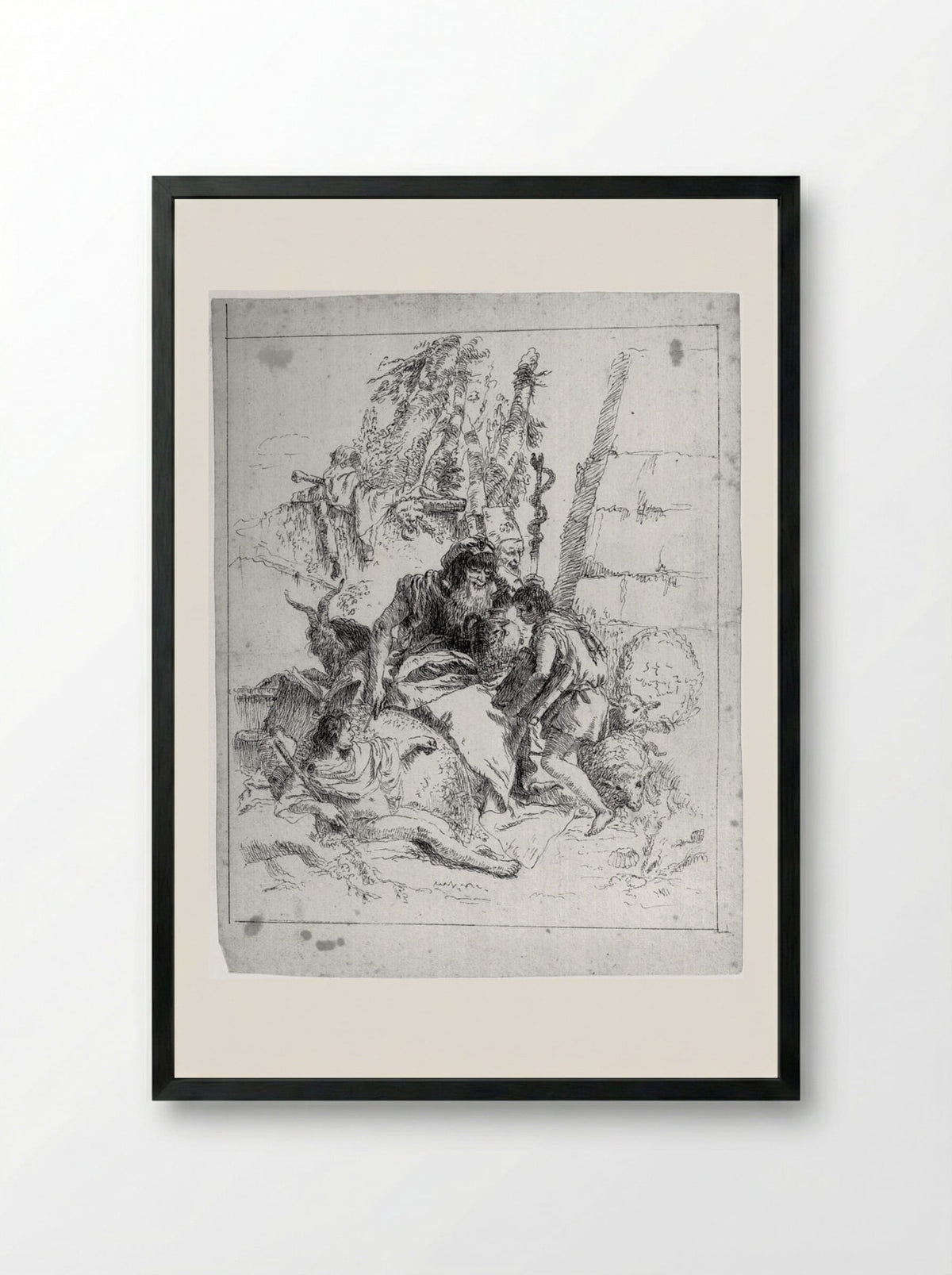 Two Magicians and Two Children - Giovanni Battista Tiepolo - Framed Print Black