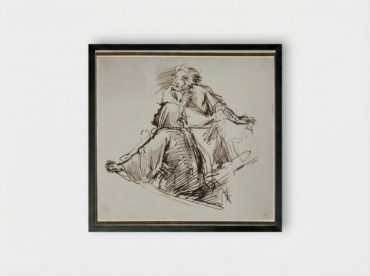 Two Male Figures - George Richmond - Framed Print Black