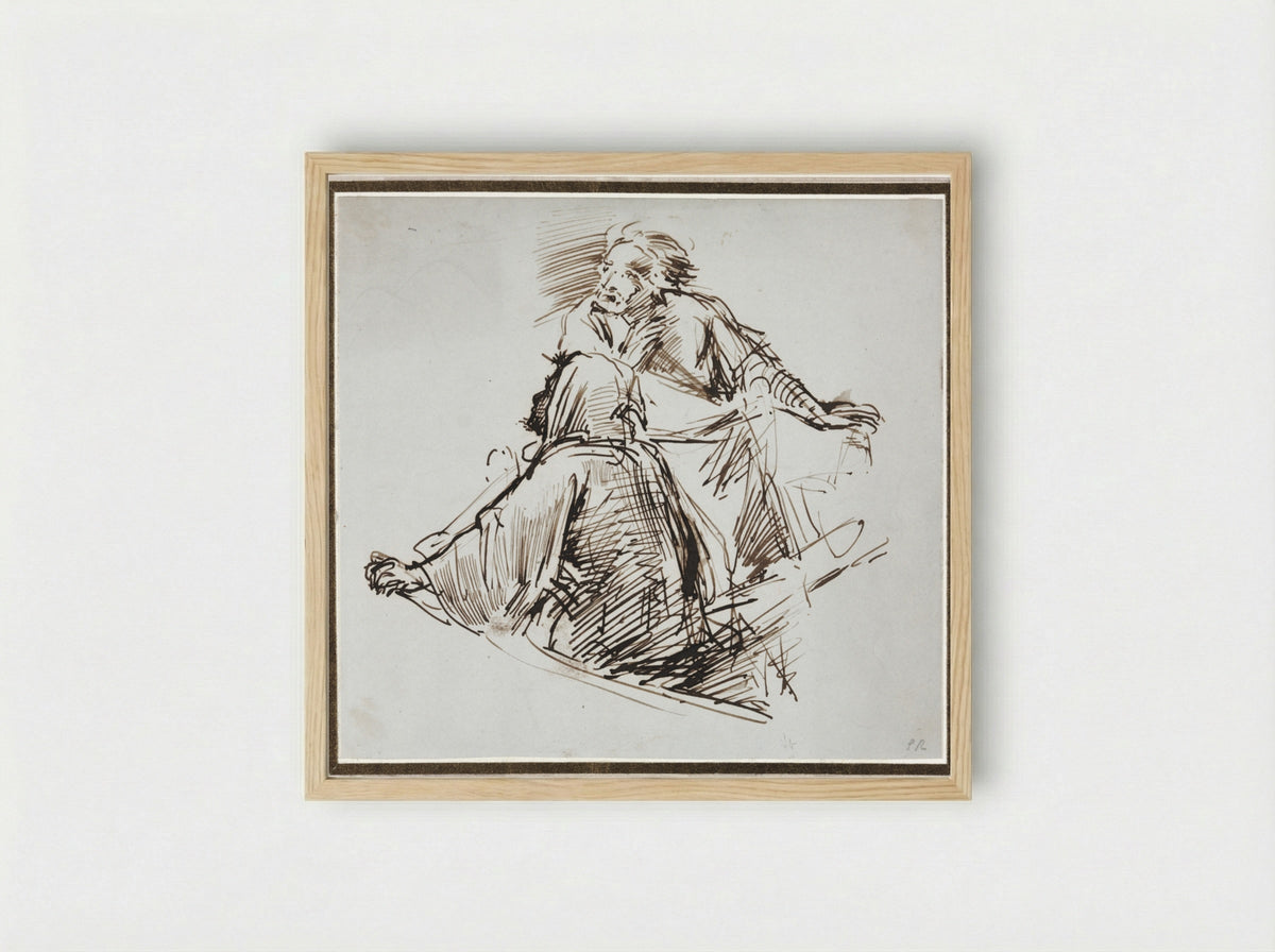 Two Male Figures - George Richmond - Framed Print Wood