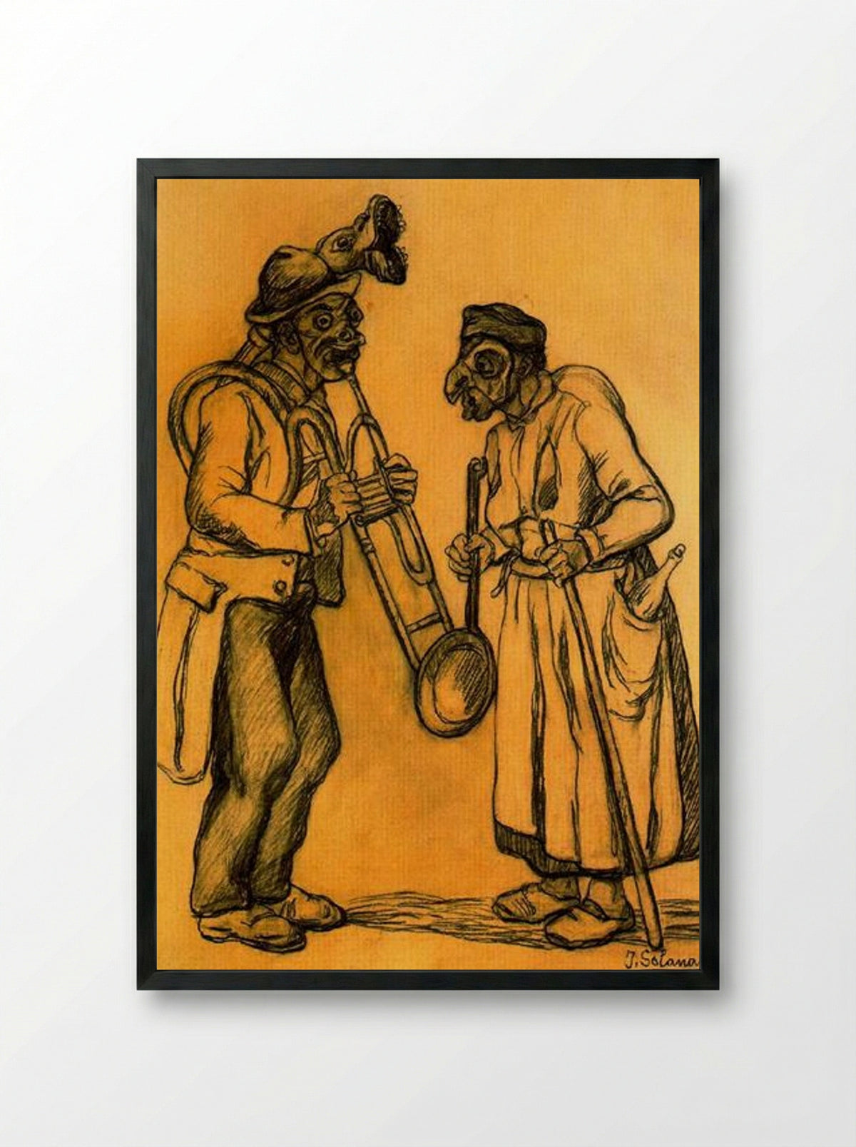 Two Masks - José Gutiérrez Solana - Framed Print Black