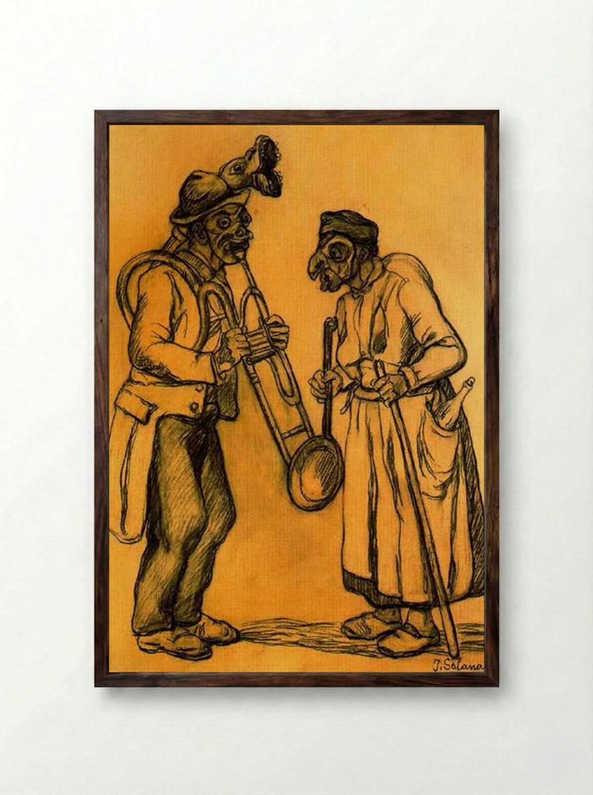 Two Masks - José Gutiérrez Solana - Framed Print Dark Wood