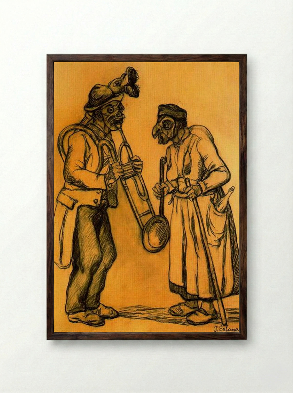 Two Masks - José Gutiérrez Solana - Framed Print Dark Wood