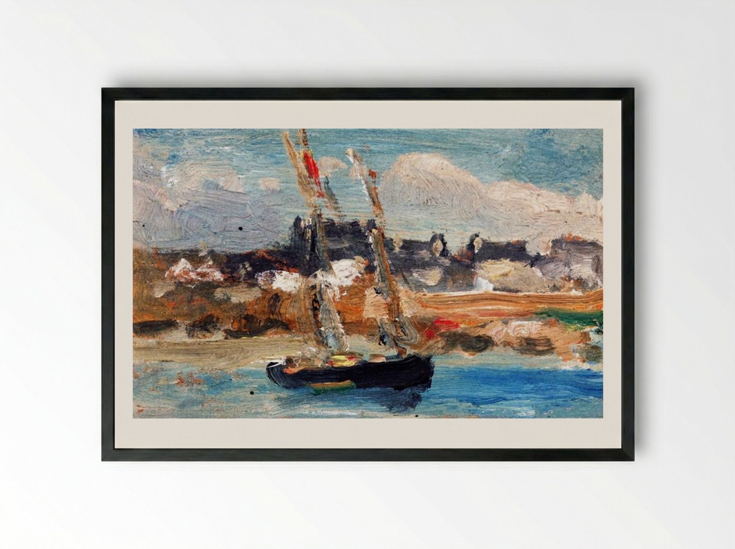 Two Masted Schooner, Concarneau - Robert Henri - Framed Print Black