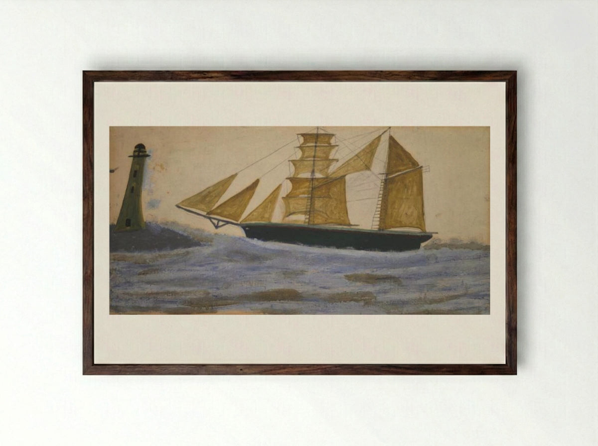 Two-Masted Ship - Alfred Wallis - Framed Print Dark Wood