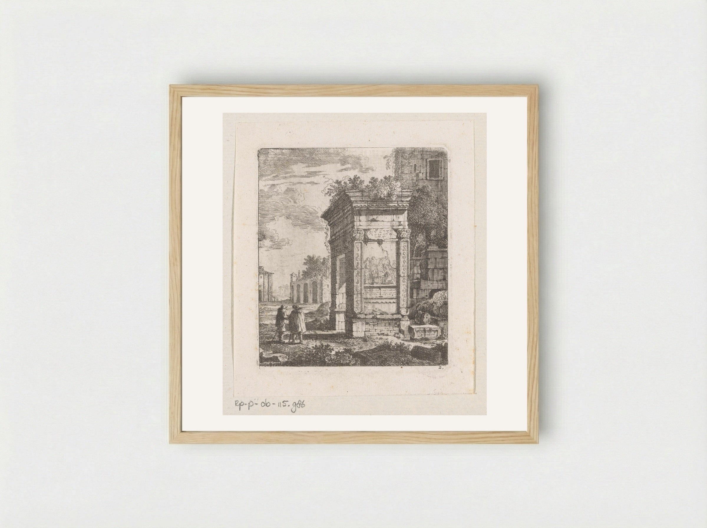 Two Men Beside the Ruins of a Gate in Rome - Johann Franz Ermels - Framed Print Wood