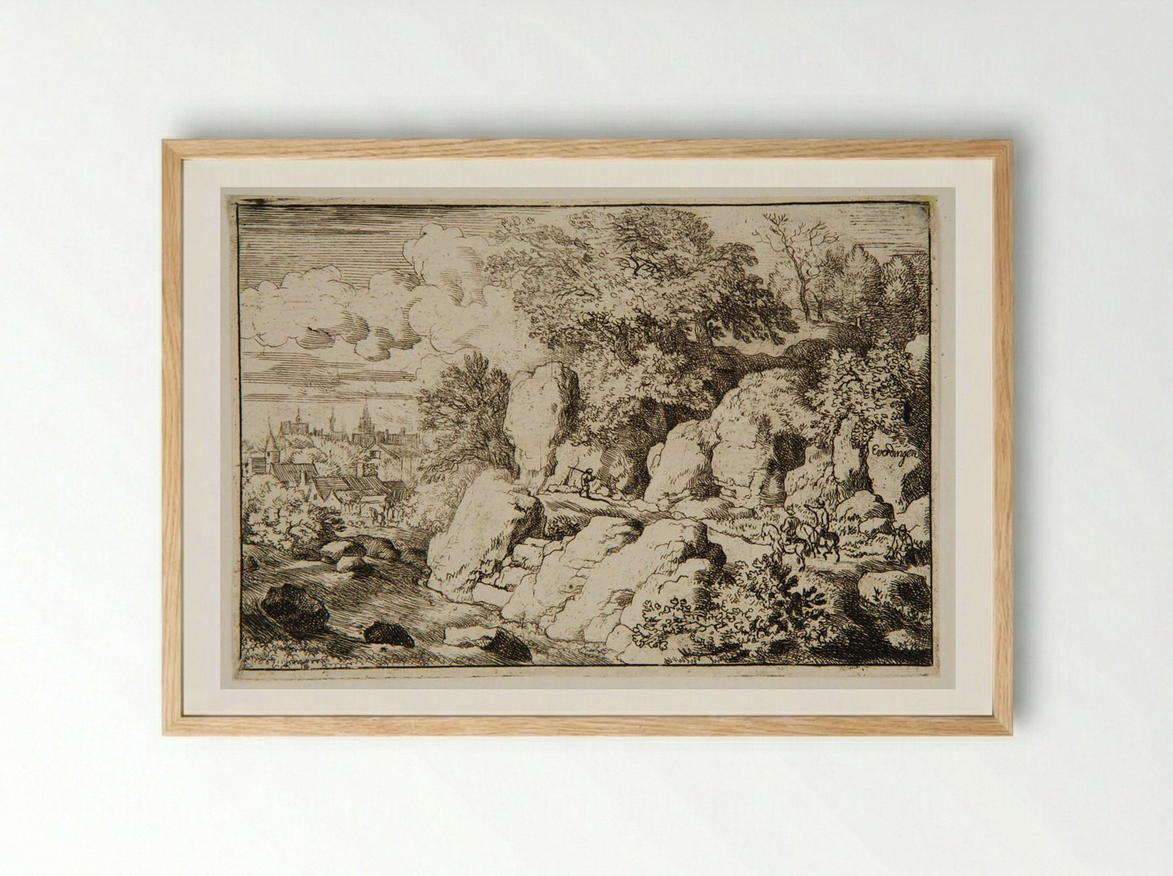 Two Men Riding Along Rocks - Allart van Everdingen - Framed Print Wood