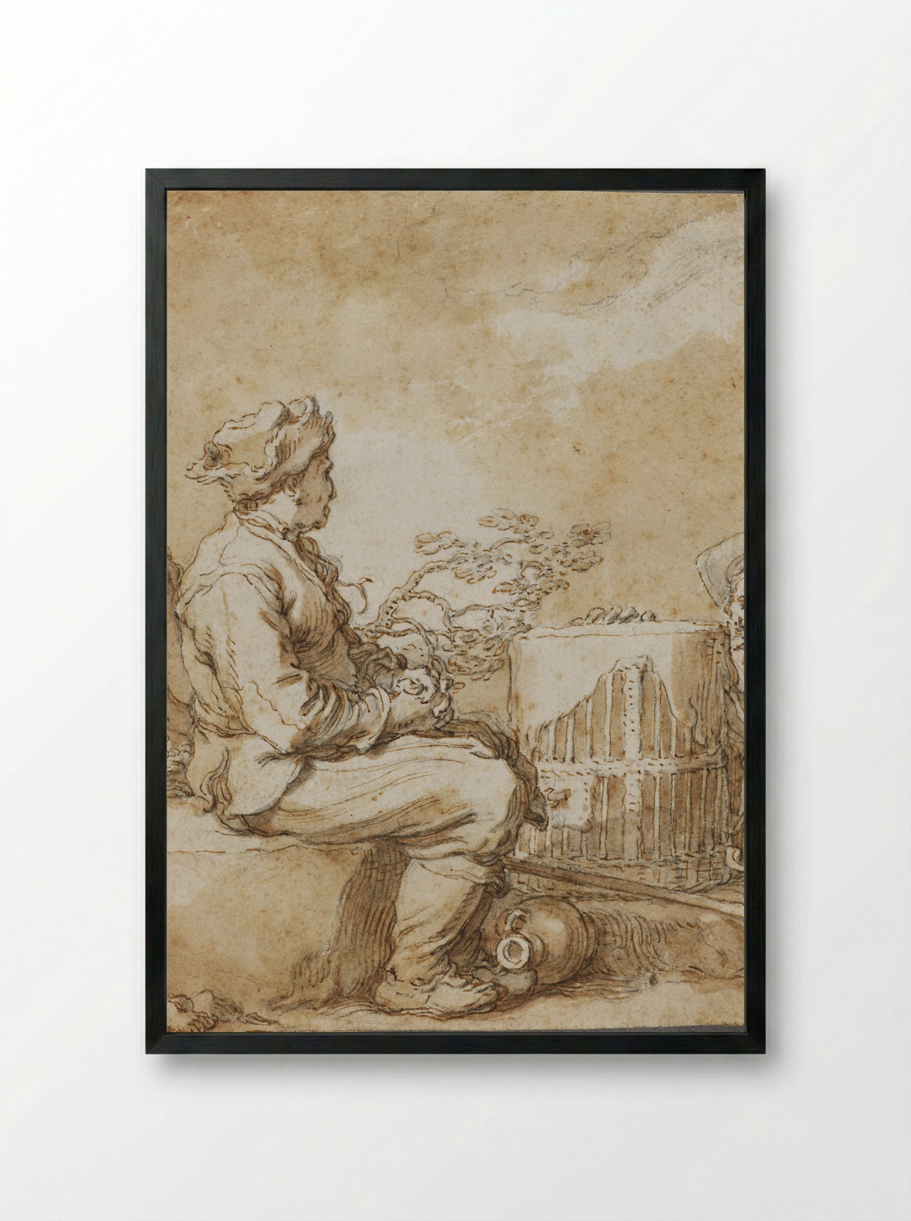 Two Men with a Poultry Basket - Abraham Bloemaert - Framed Print Black