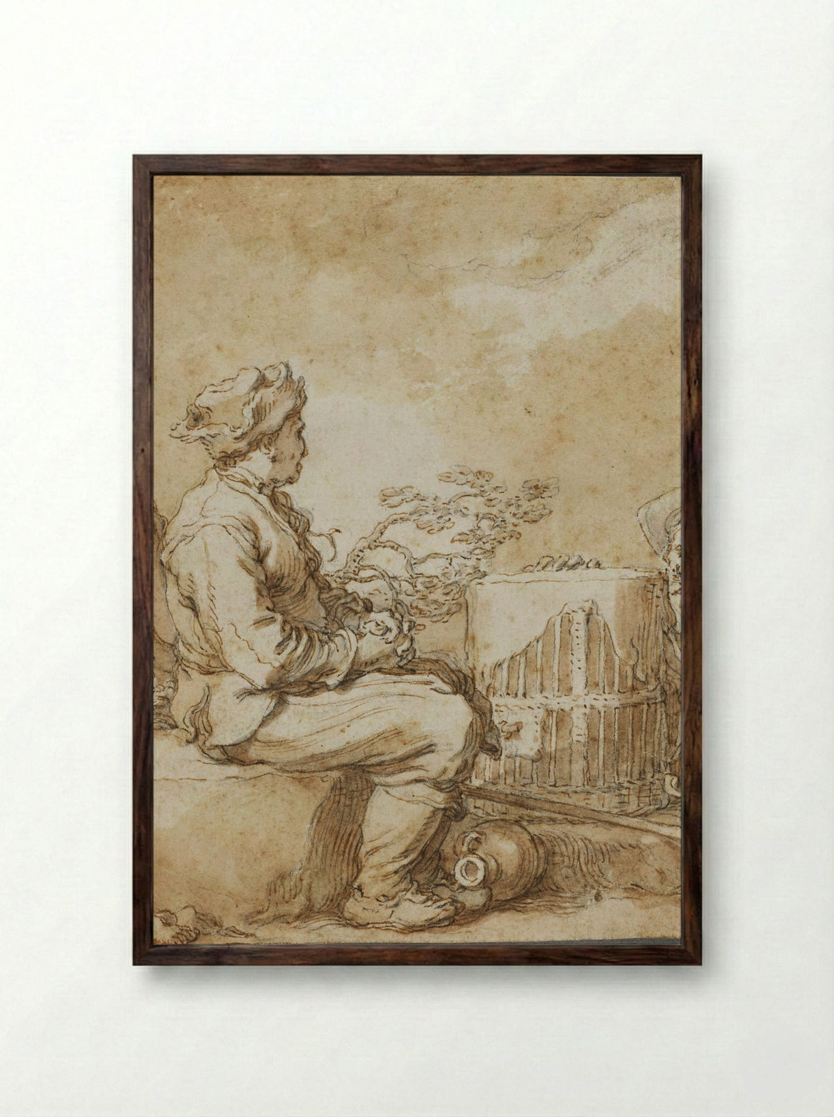 Two Men with a Poultry Basket - Abraham Bloemaert - Framed Print Dark Wood