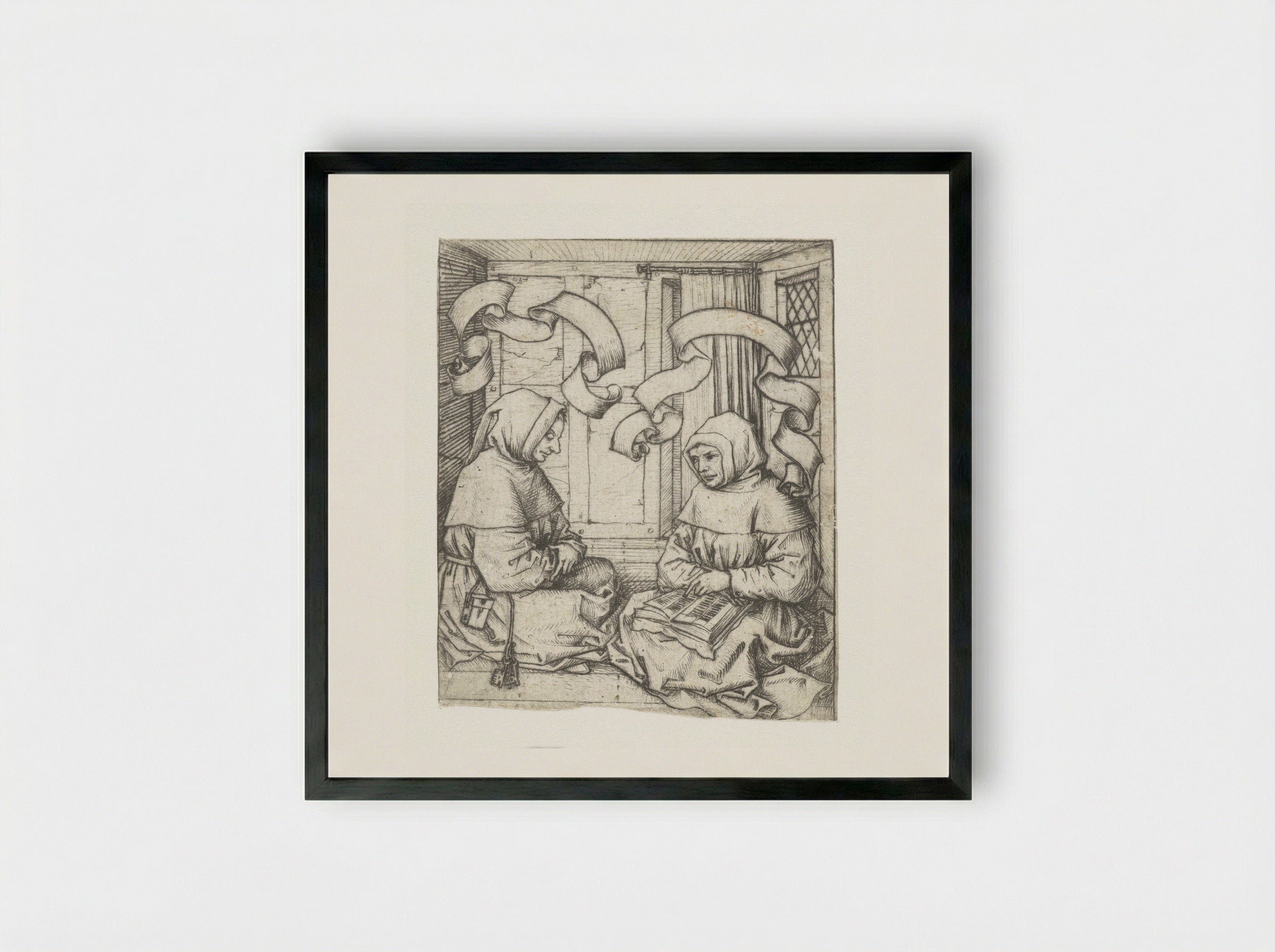 Two Monks - Master of the Amsterdam Cabinet - Framed Print Black