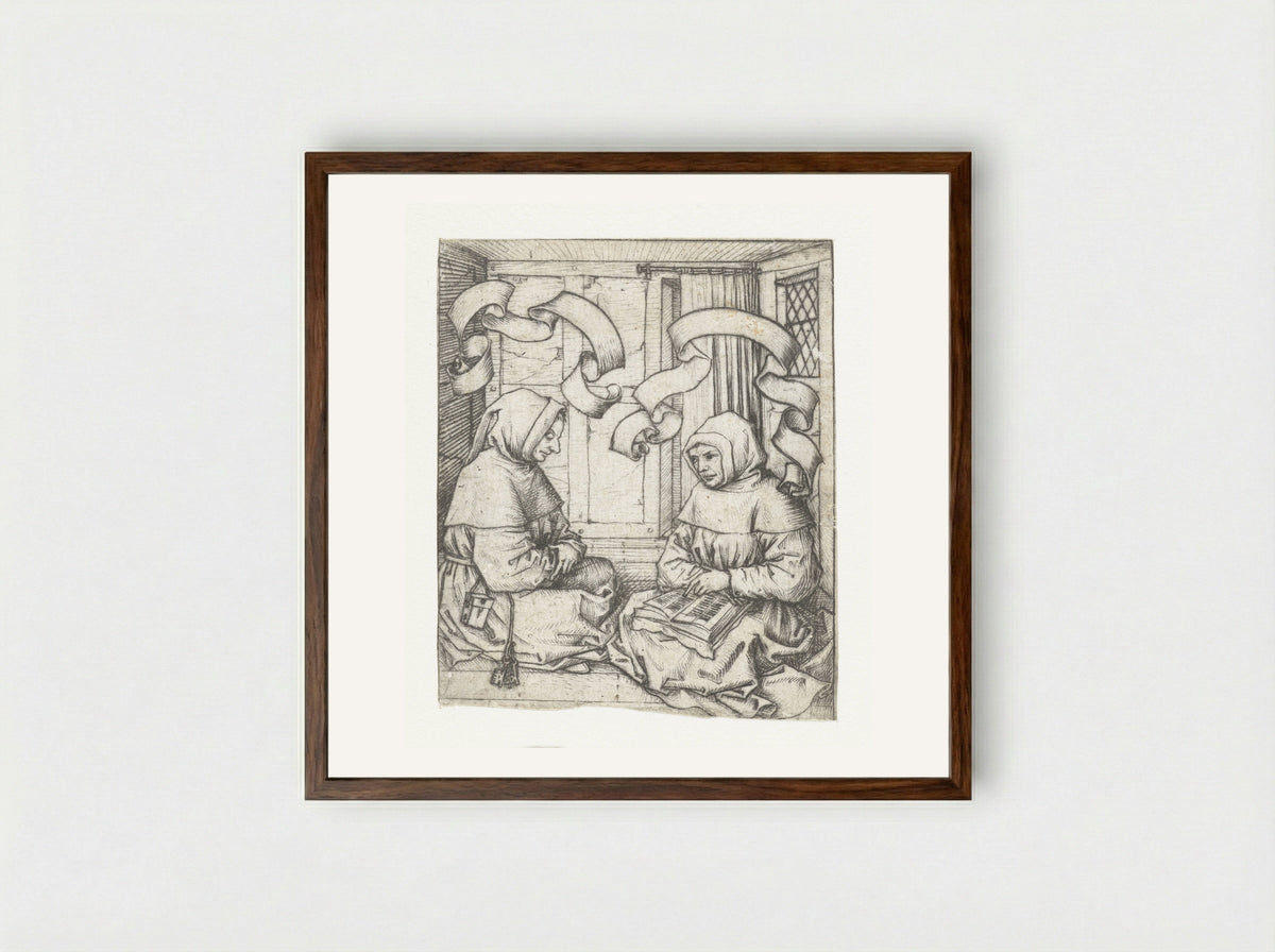 Two Monks - Master of the Amsterdam Cabinet - Framed Print Dark Wood