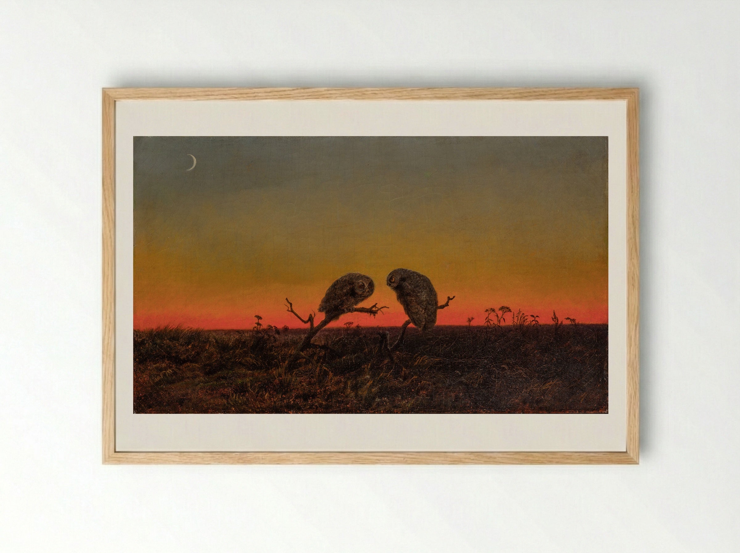 Two Owls at Sunset - Fine Art Print - Framed Print Wood