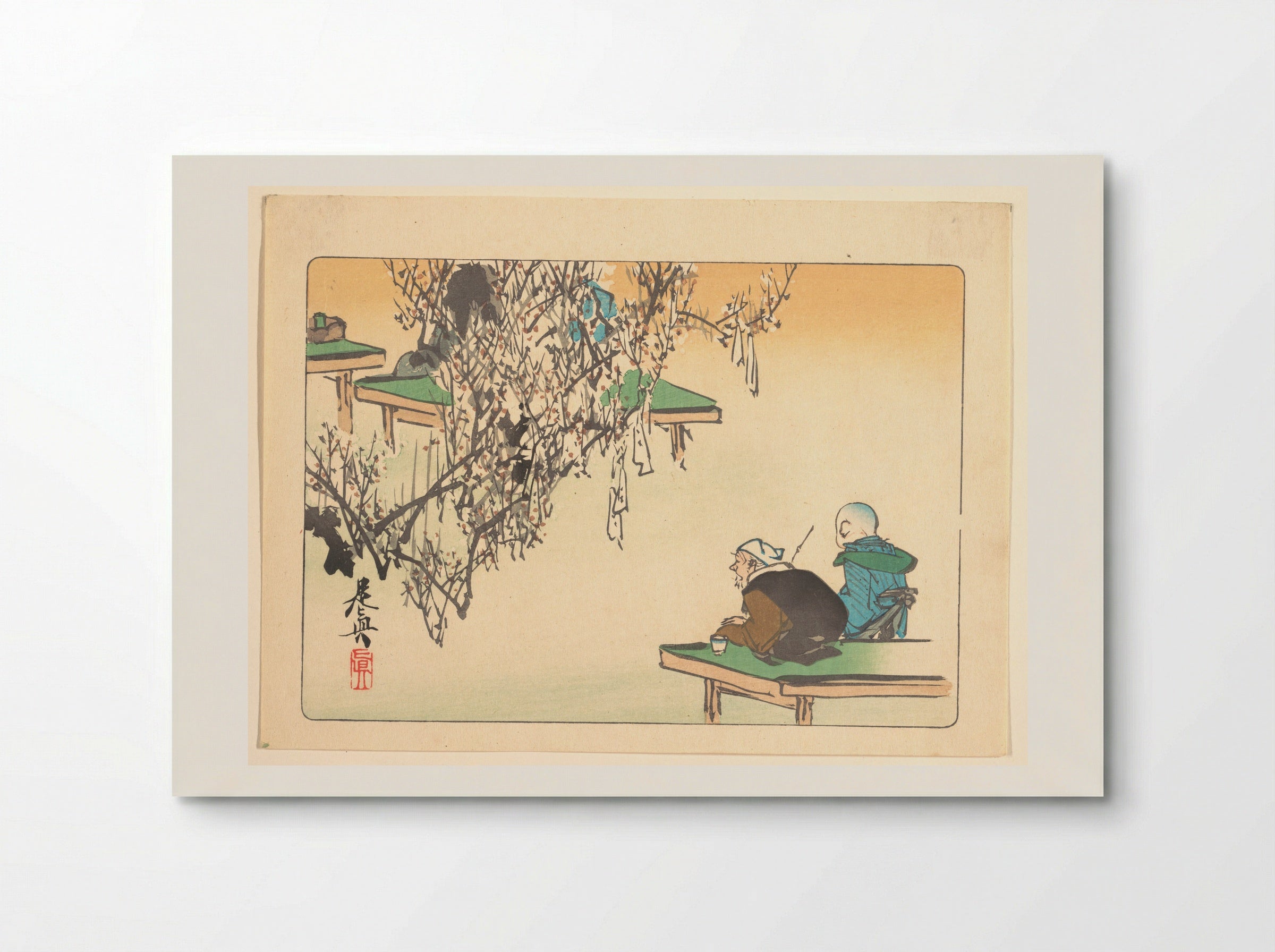 Two Pilgrims Gazing at a Tree Festooned with Prayers - Shibata Zeshin - Poster