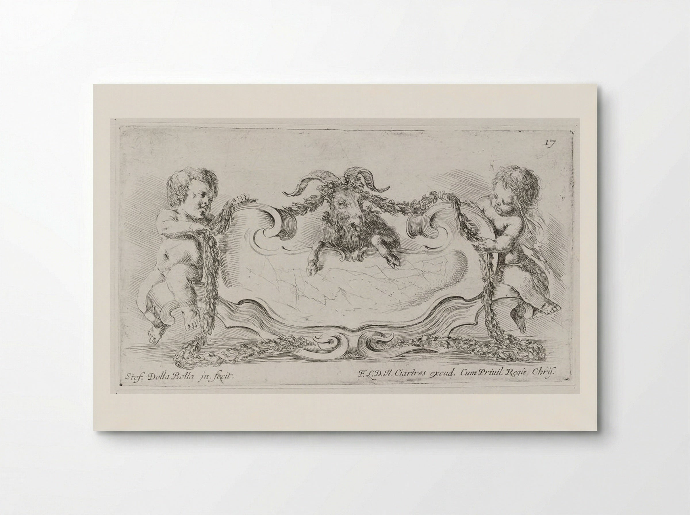 Two Putti Binding a Goat with Garlands - Stefano Della Bella - Poster