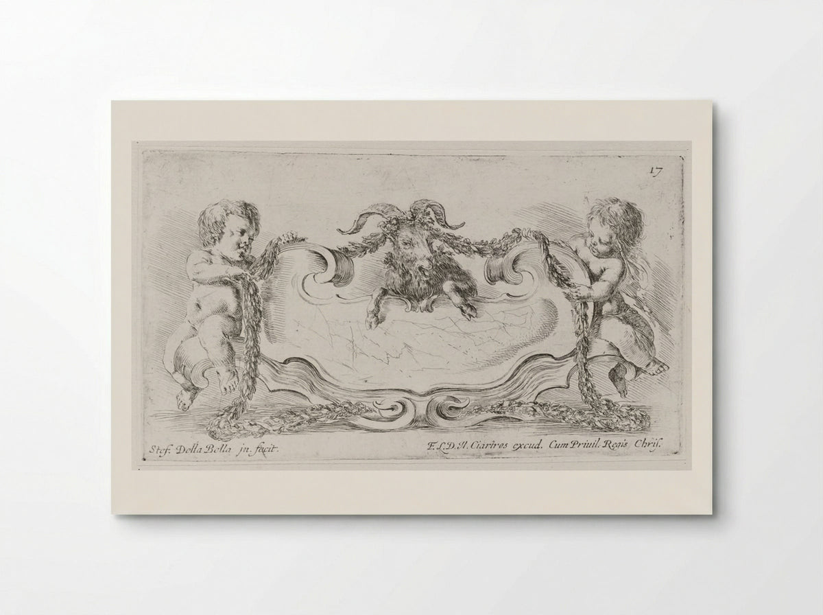 Two Putti Binding a Goat with Garlands - Stefano Della Bella - Poster