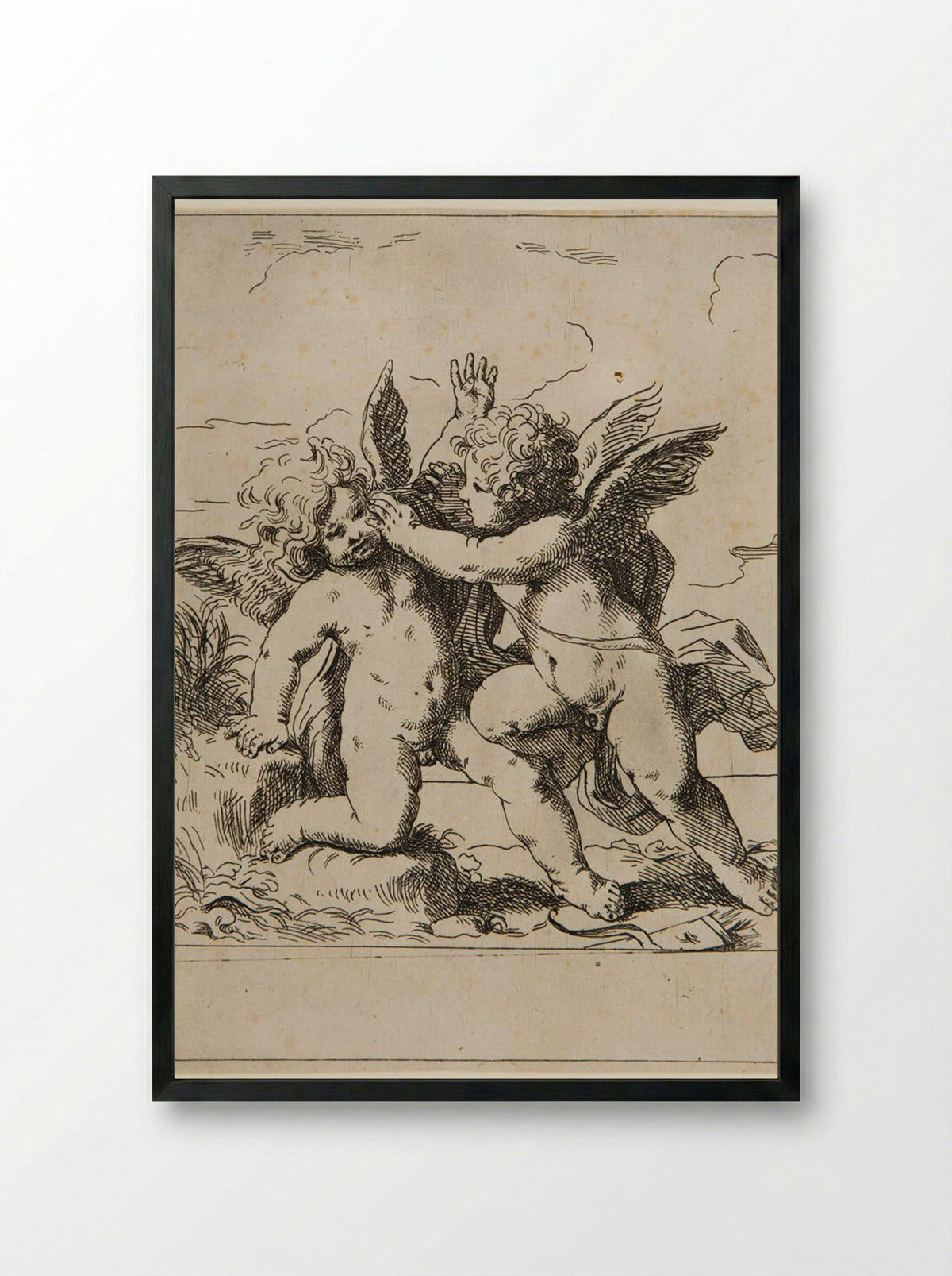 Two Putti Fighting - Lorenzo Lolli - Framed Print Black