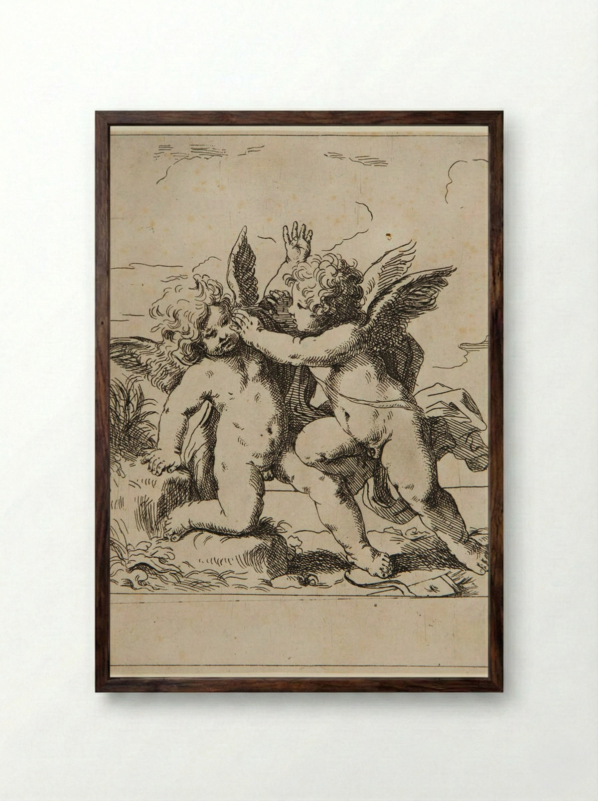Two Putti Fighting - Lorenzo Lolli - Framed Print Dark Wood
