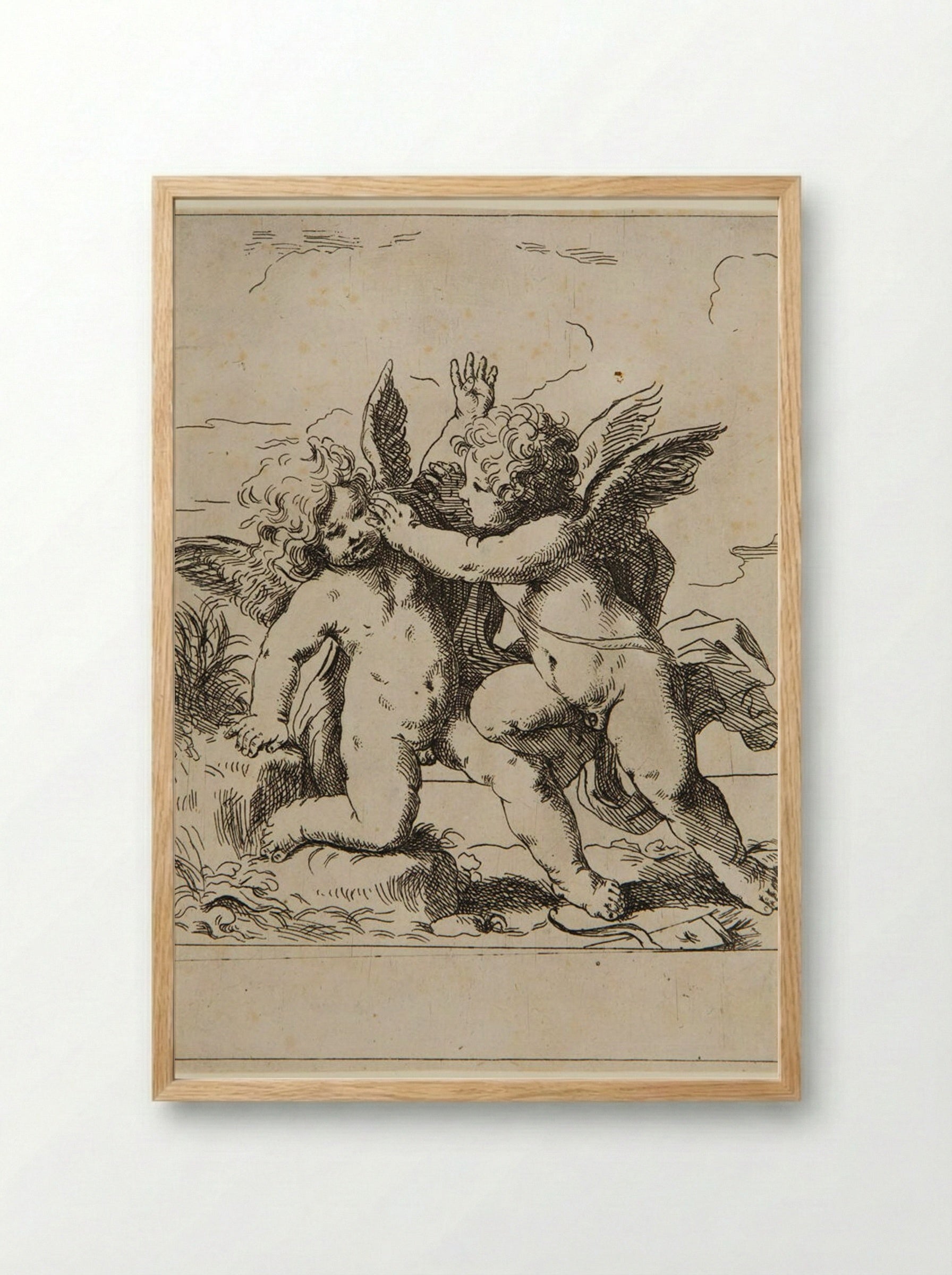 Two Putti Fighting - Lorenzo Lolli - Framed Print Wood