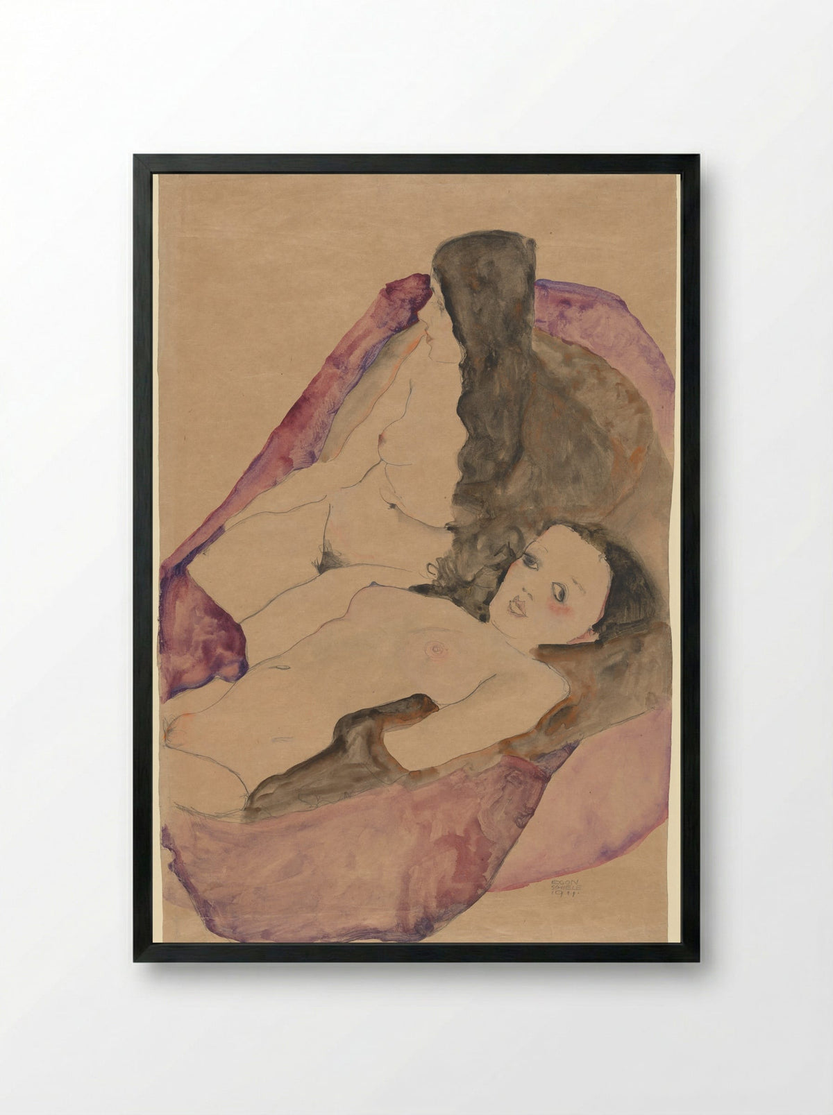 Two Reclining Nudes - Egon Schiele - Framed Print Black