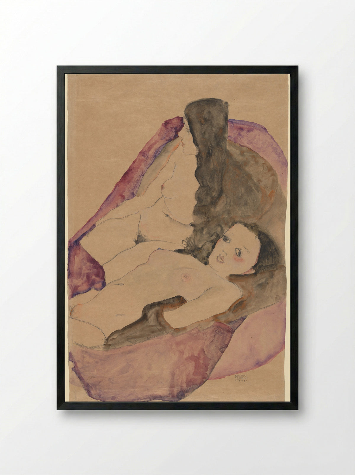 Two Reclining Nudes - Egon Schiele - Framed Print Black