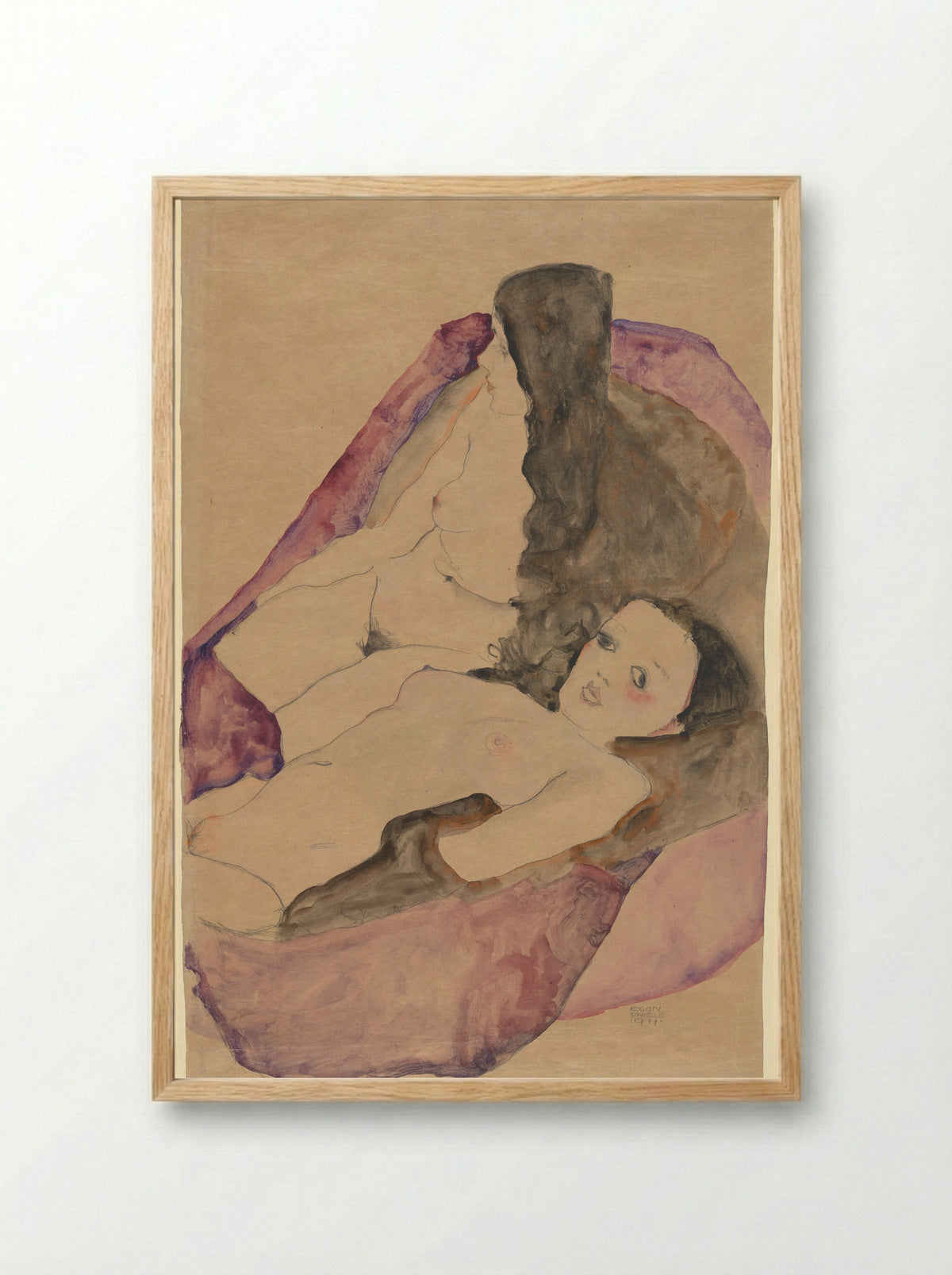 Two Reclining Nudes - Egon Schiele - Framed Print Wood