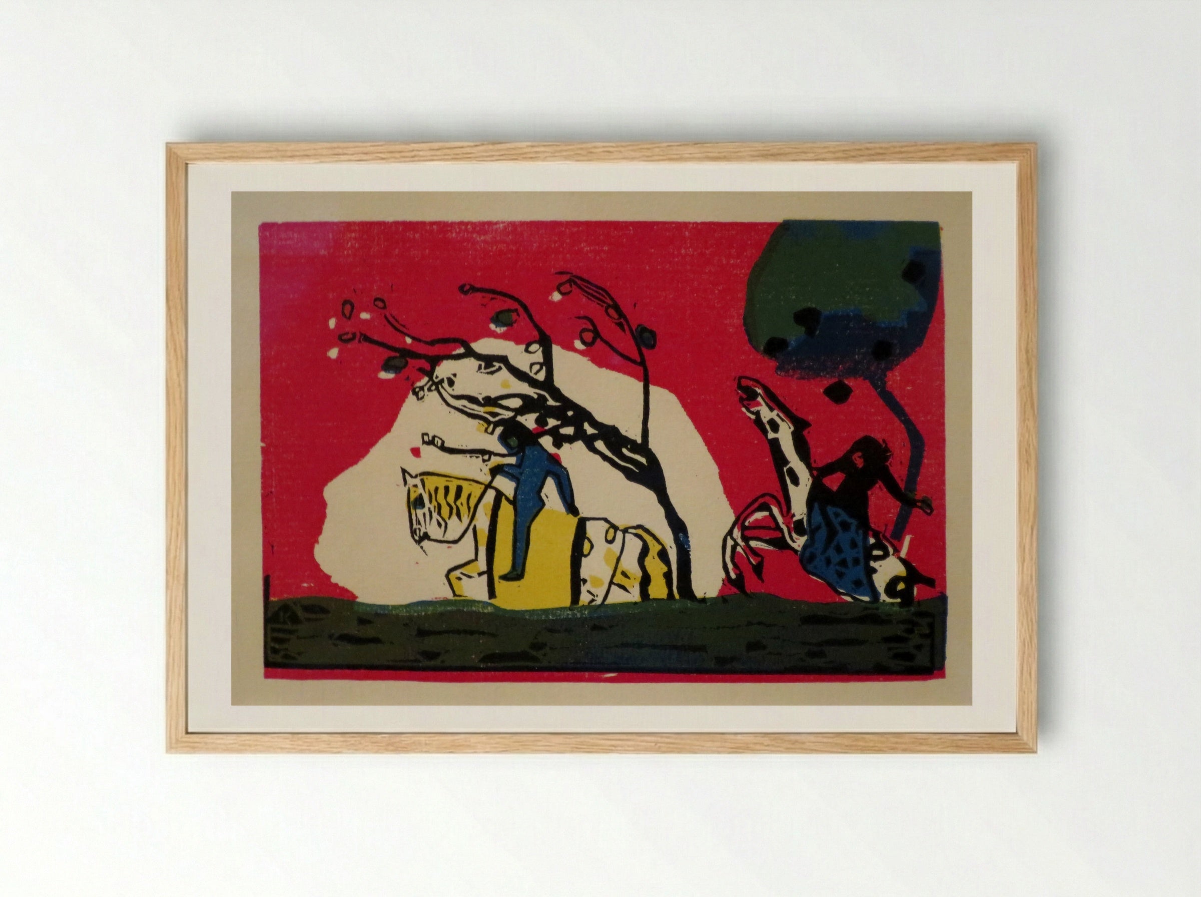 Two Riders against a Red Background - Wassily Kandinsky - Framed Print Wood