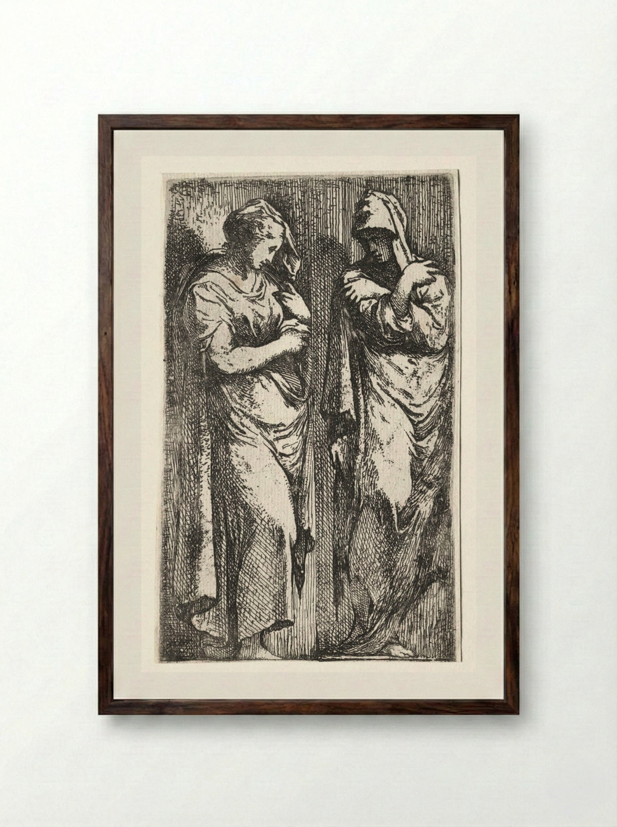 Two Roman Women - Francesco Primaticcio - Framed Print Dark Wood