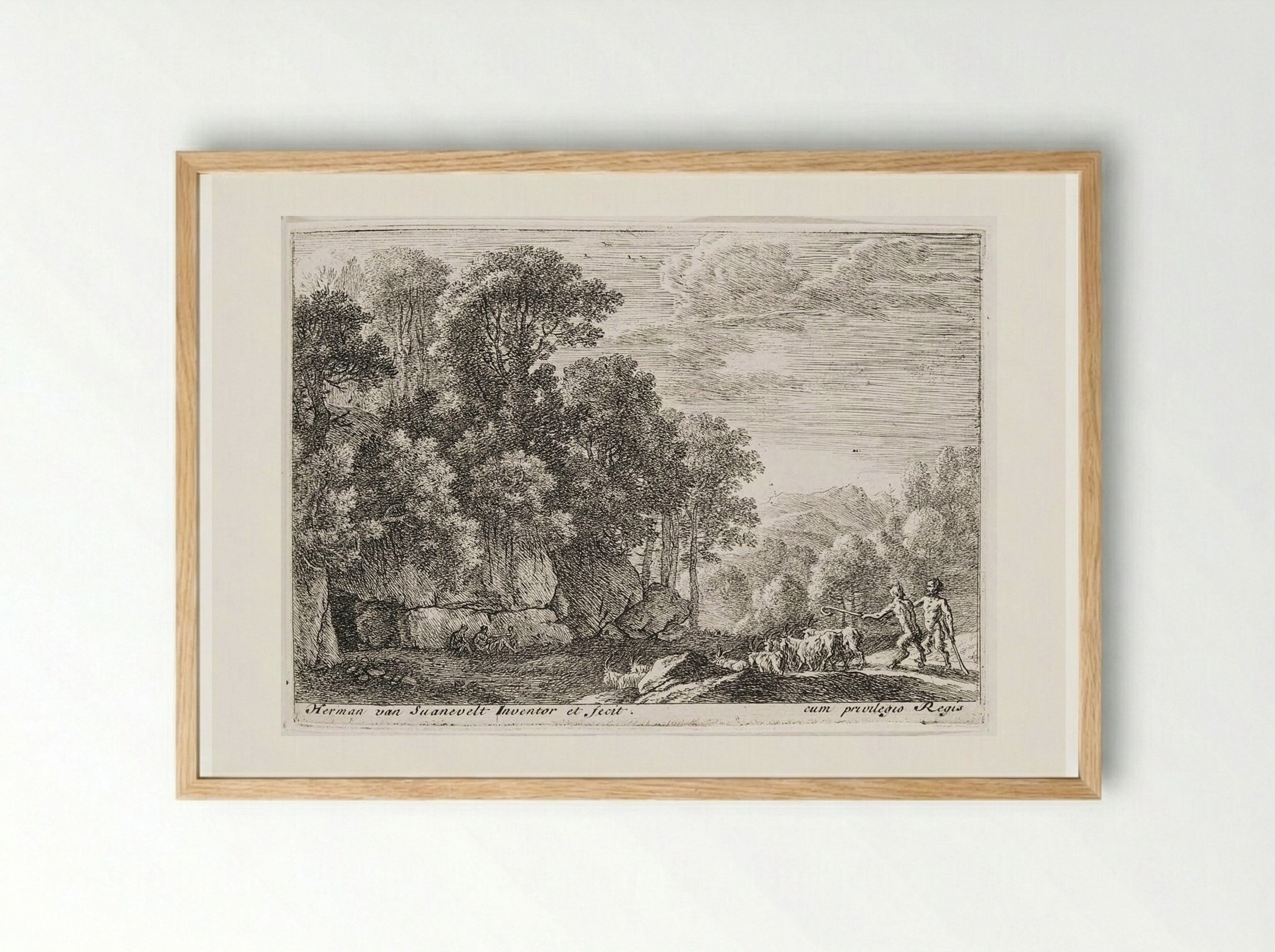 Two Satyrs Tending a Flock of Goats - Herman van Swanevelt - Framed Print Wood