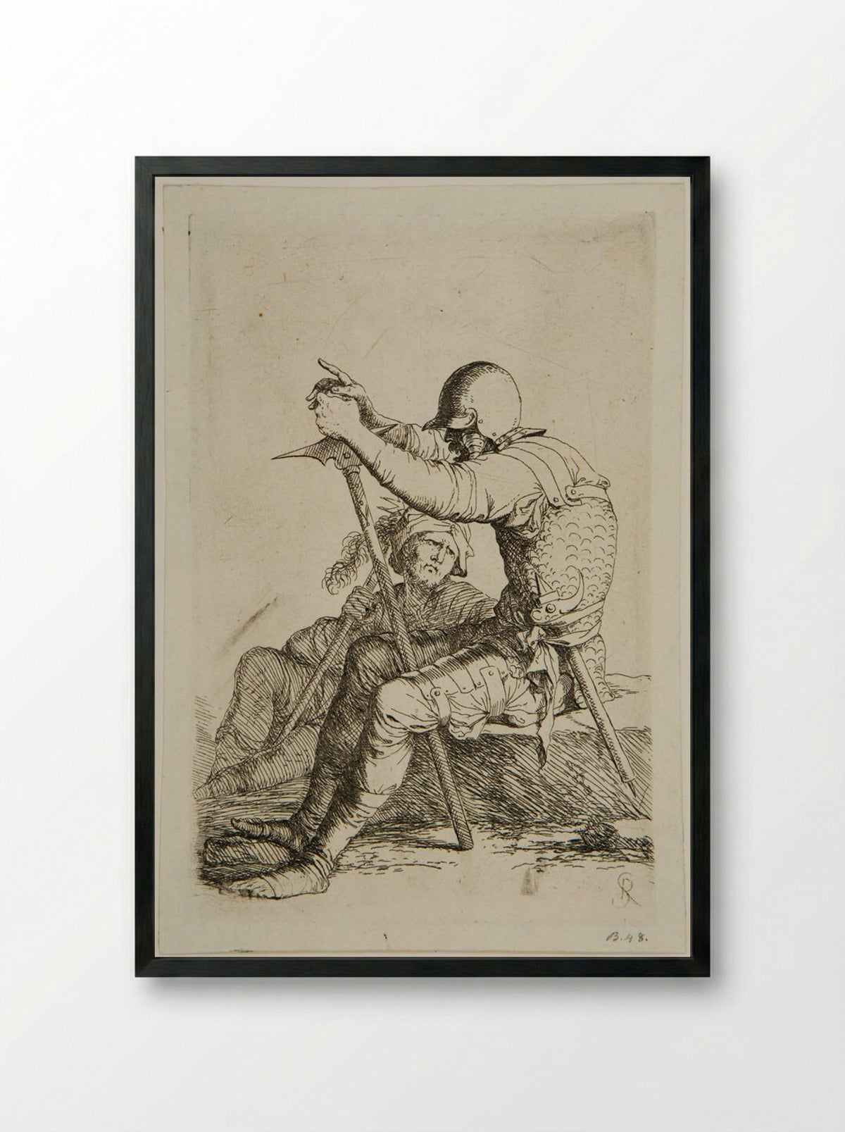 Two Seated Soldiers - Salvator Rosa - Framed Print Black