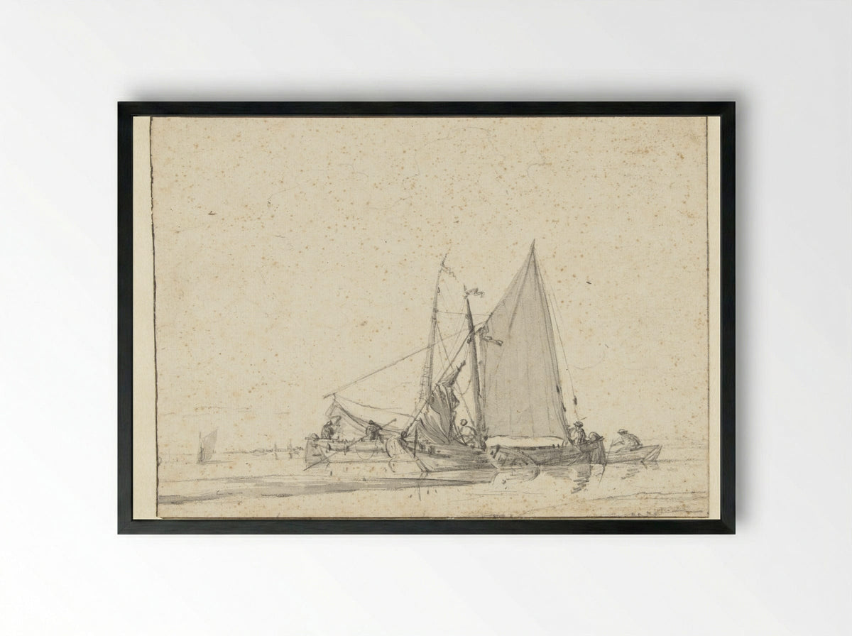 Two Ships in Still Water - Jan van de Cappelle - Framed Print Black