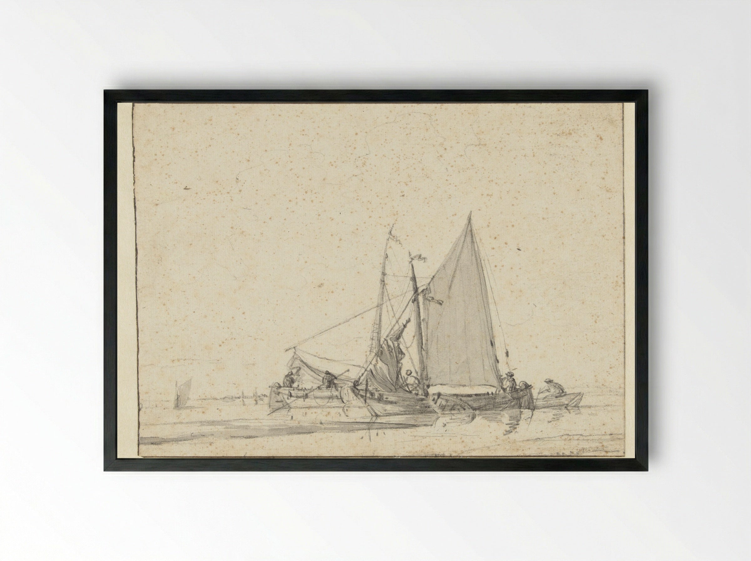 Two Ships in Still Water - Jan van de Cappelle - Framed Print Black