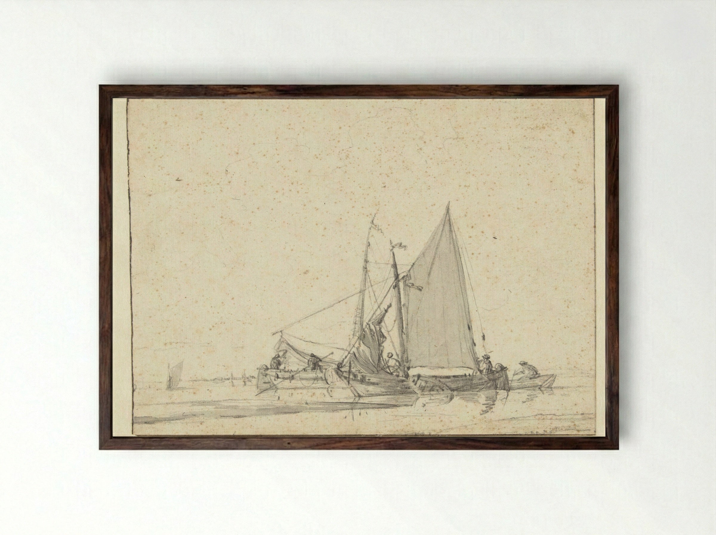 Two Ships in Still Water - Jan van de Cappelle - Framed Print Dark Wood