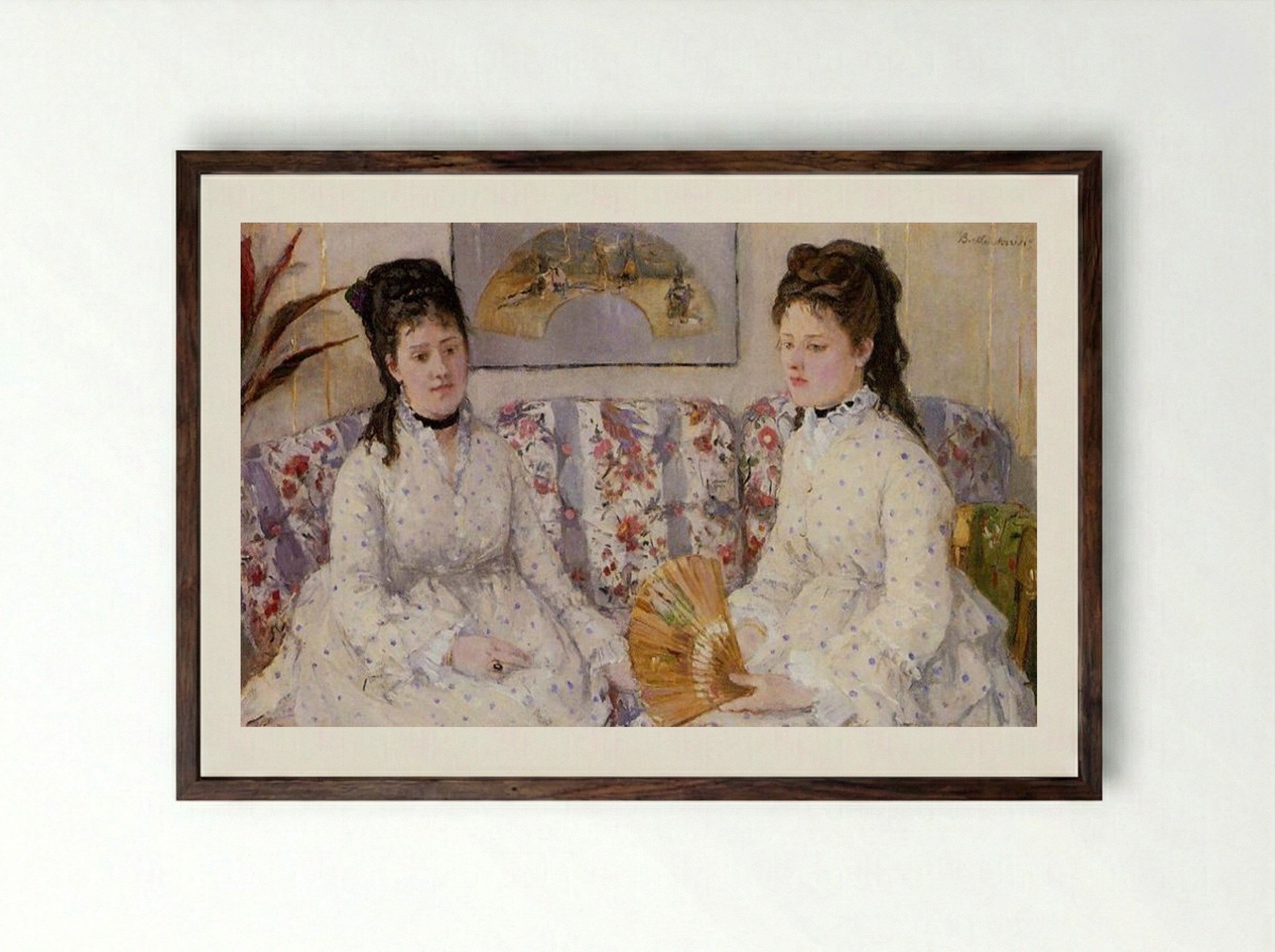 Two Sisters on a Couch - Berthe Morisot - Framed Print Dark Wood