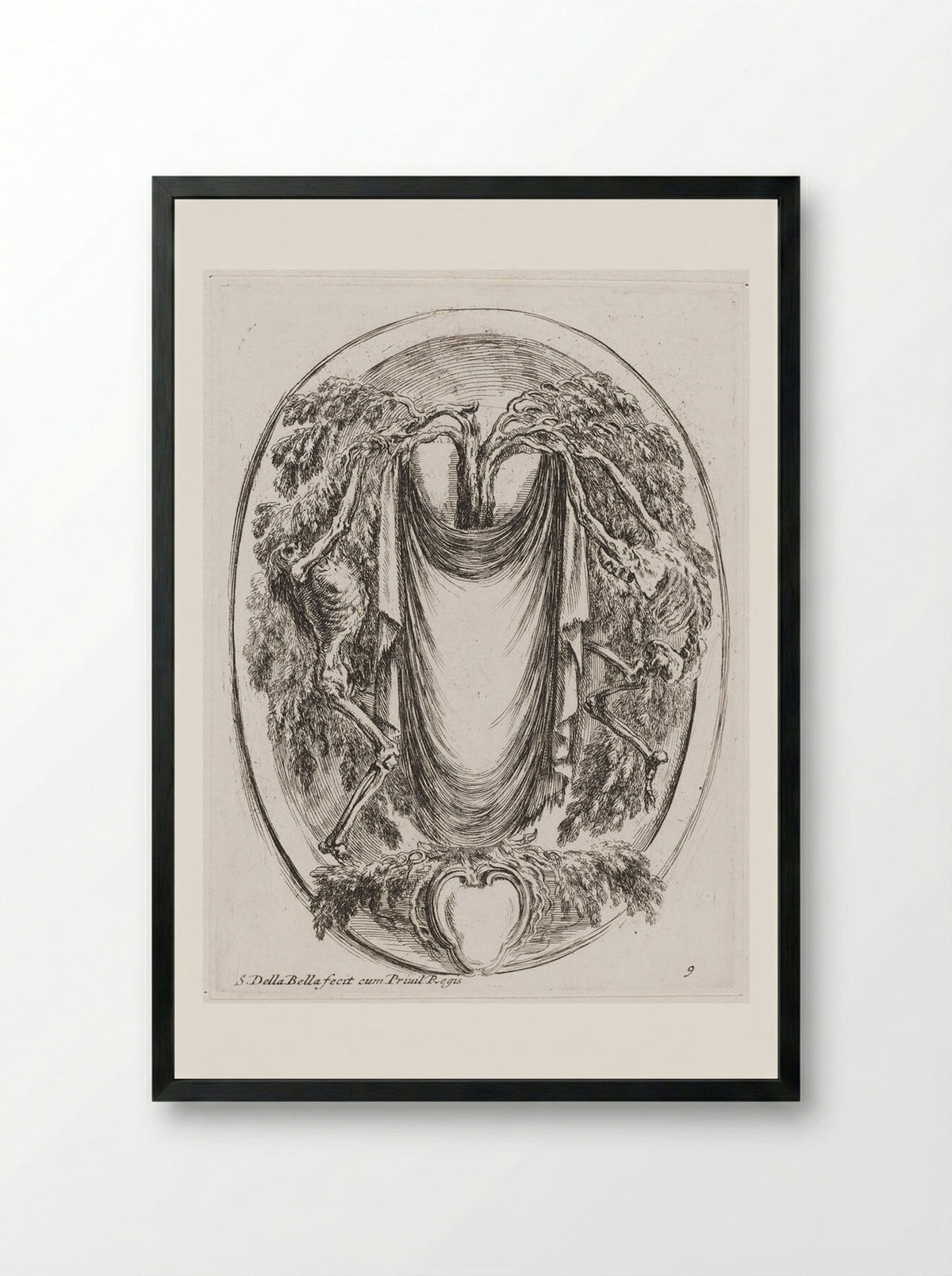 Two Skeletons Splitting Apart a Tree - Stefano Della Bella - Framed Print Black