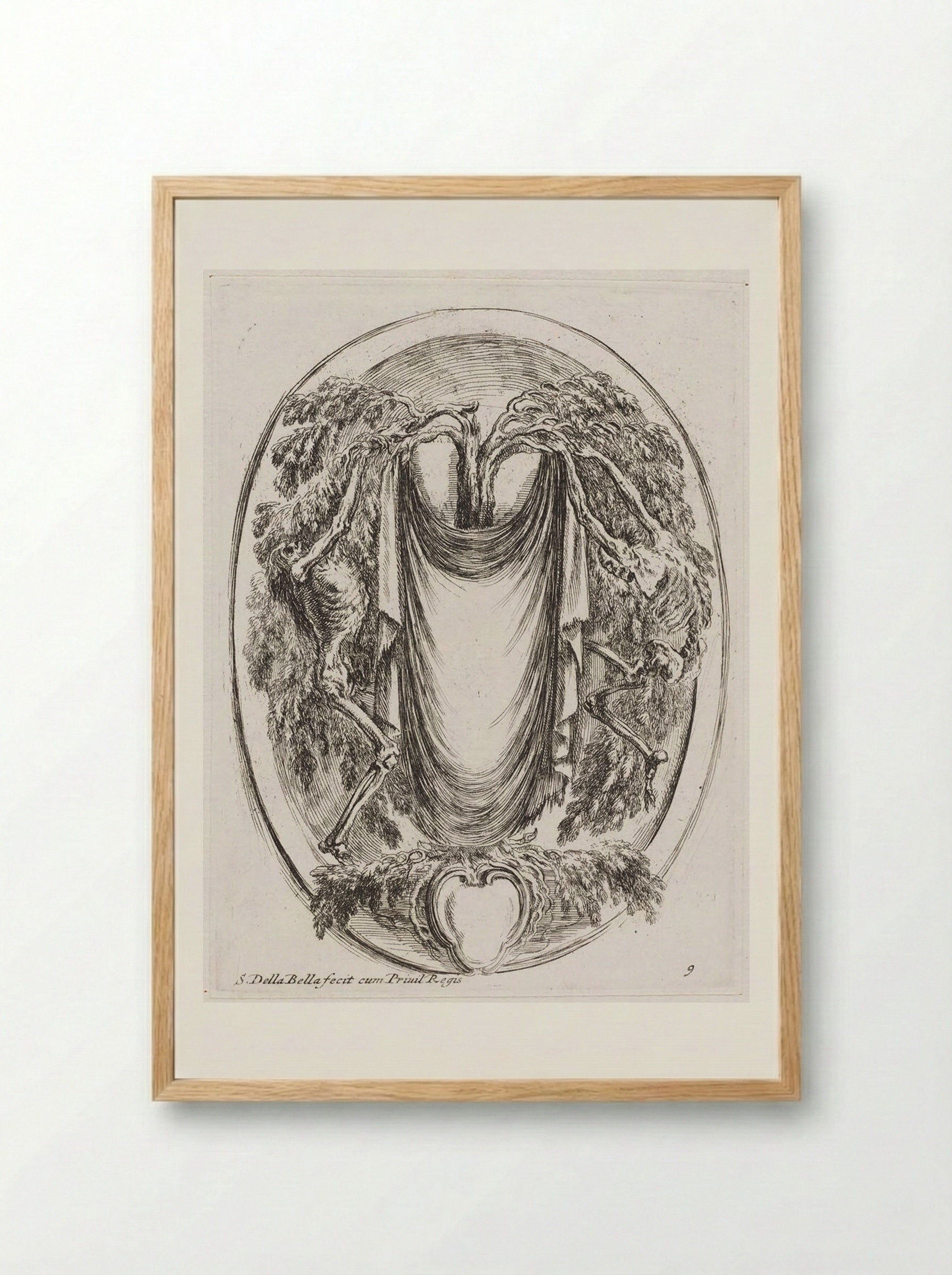 Two Skeletons Splitting Apart a Tree - Stefano Della Bella - Framed Print Wood