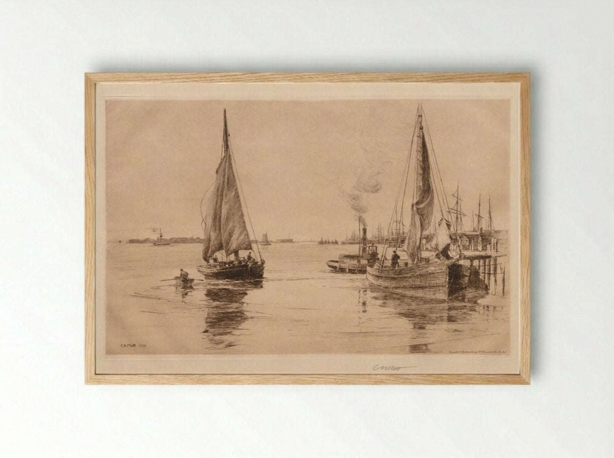 Two Sloops on the East River - Charles Adams Platt - Framed Print Wood