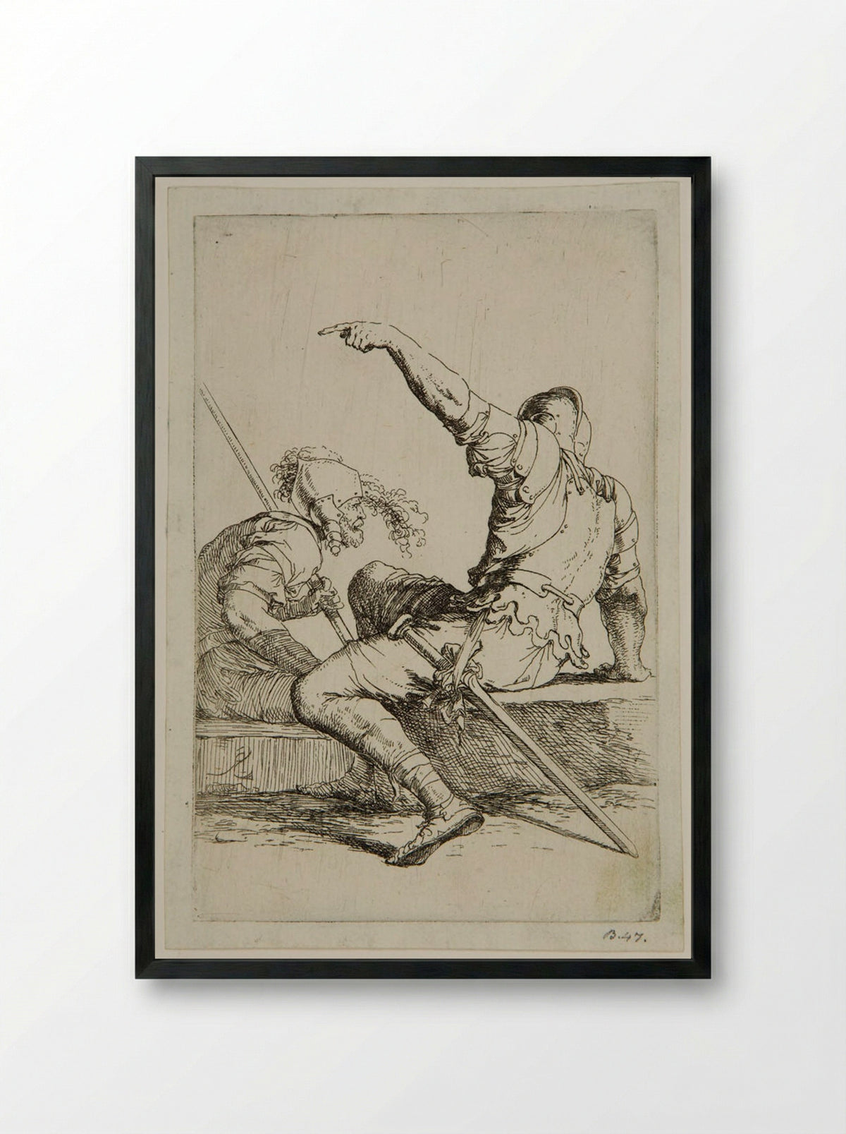 Two Soldiers Sitting in Conversation - Salvator Rosa - Framed Print Black