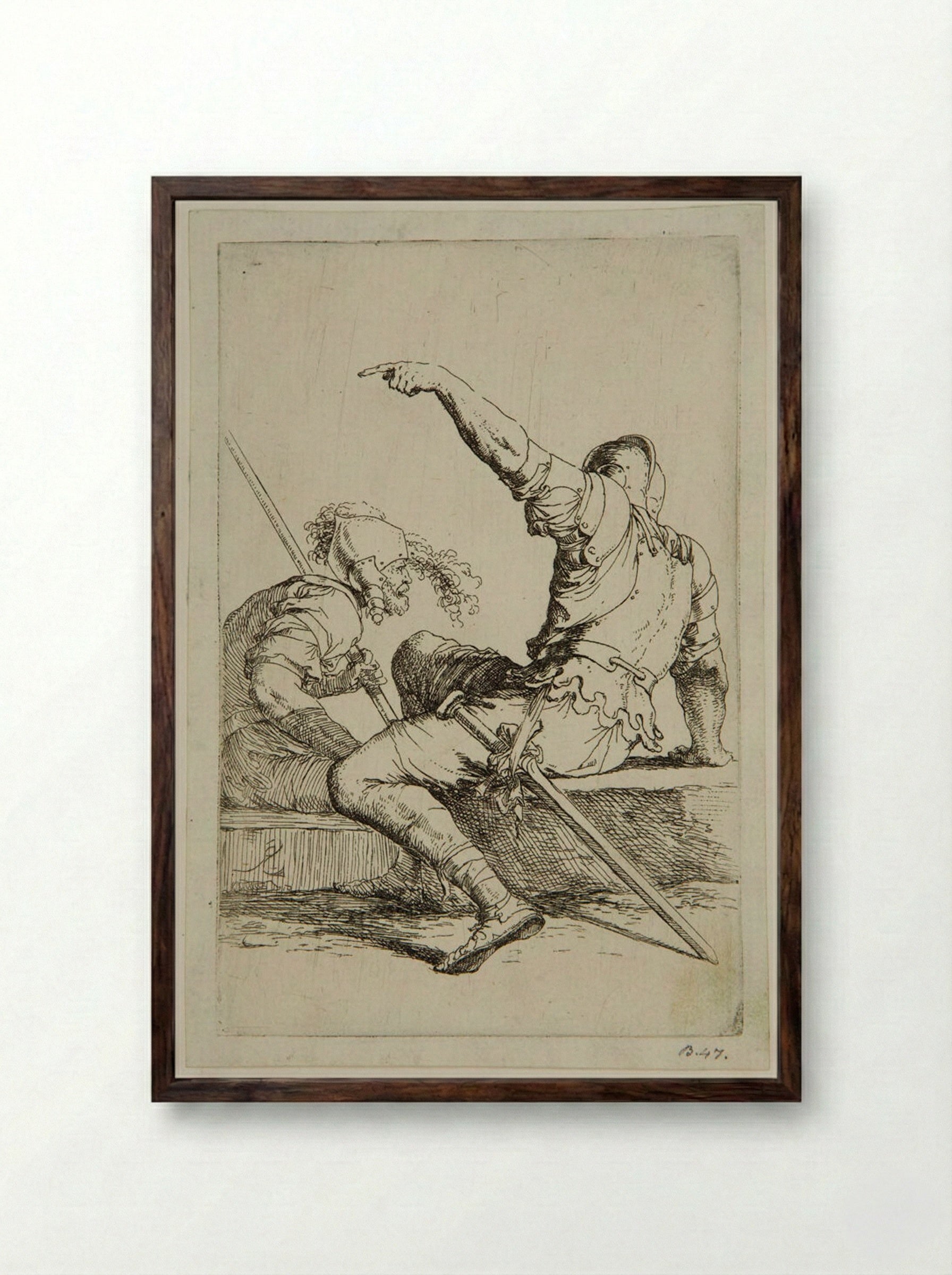 Two Soldiers Sitting in Conversation - Salvator Rosa - Framed Print Dark Wood