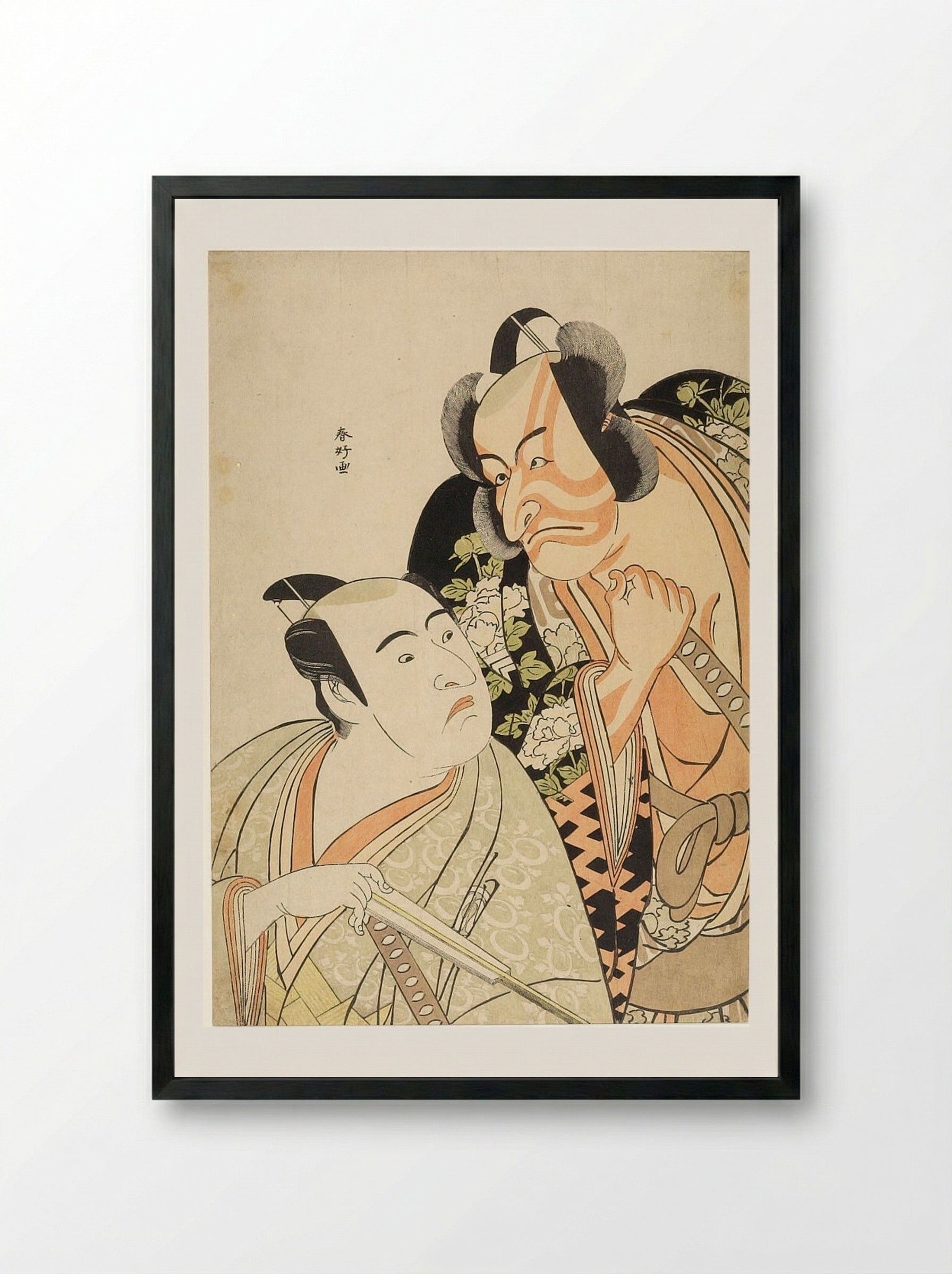 Two Three-Quarter Length Figures (Kabuki Actors) - Katsukawa Shunkō - Framed Print Black