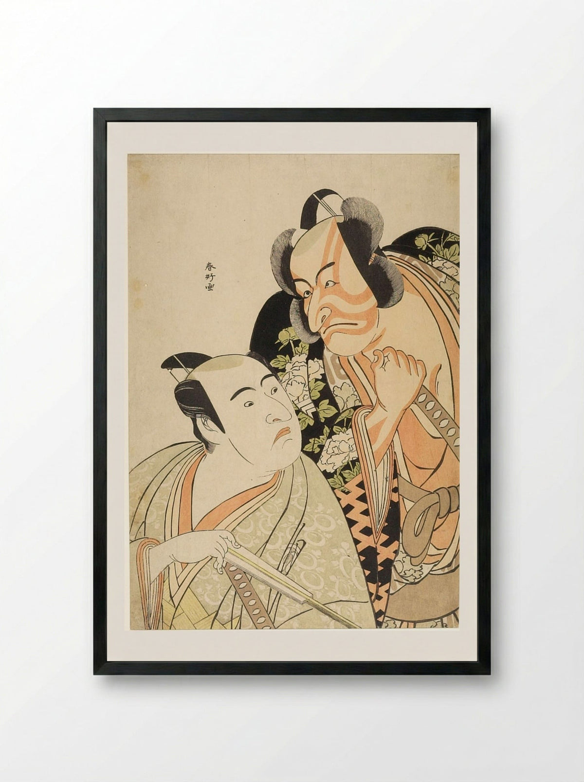 Two Three-Quarter Length Figures (Kabuki Actors) - Katsukawa Shunkō - Framed Print Black