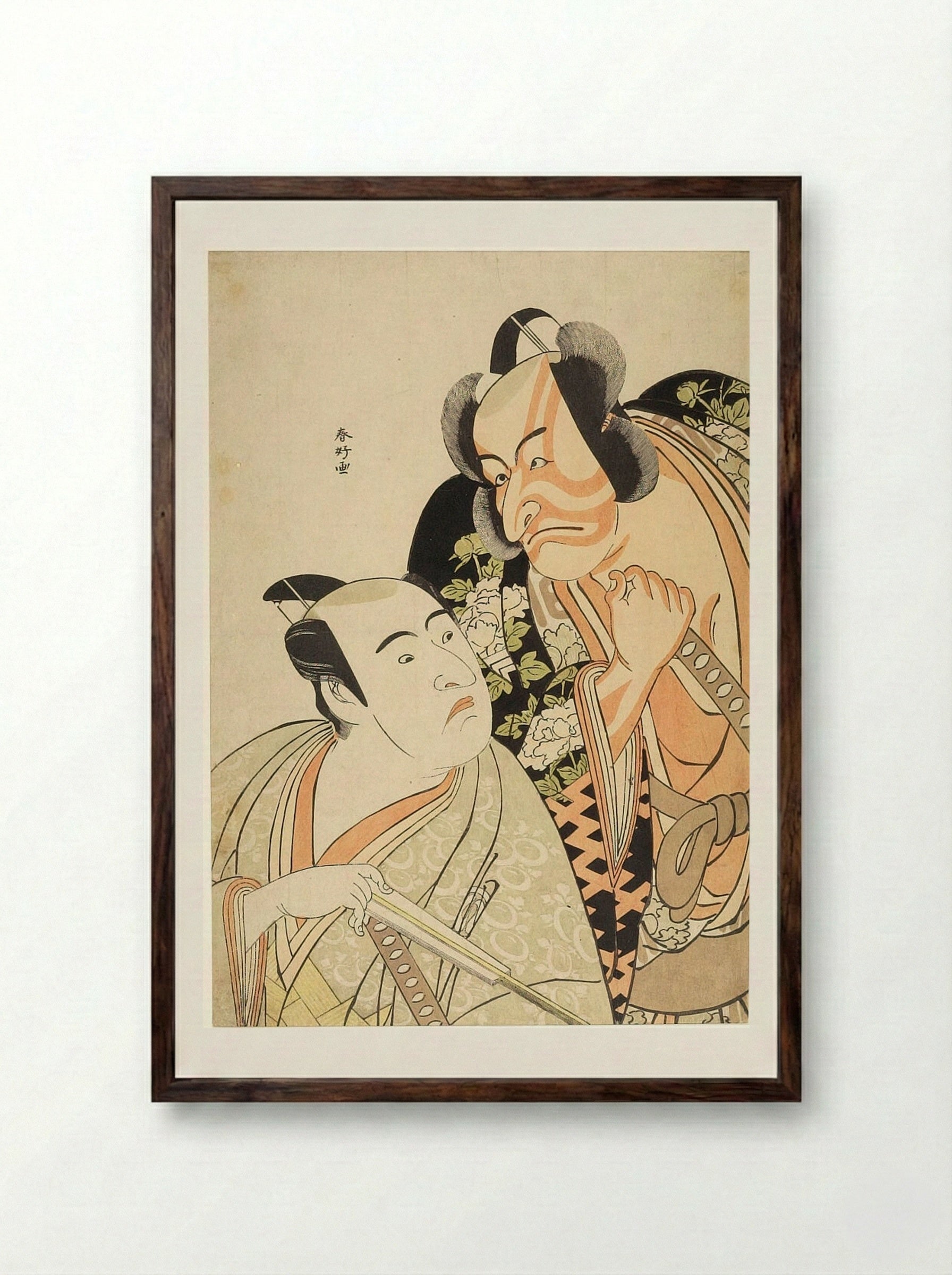 Two Three-Quarter Length Figures (Kabuki Actors) - Katsukawa Shunkō - Framed Print Dark Wood