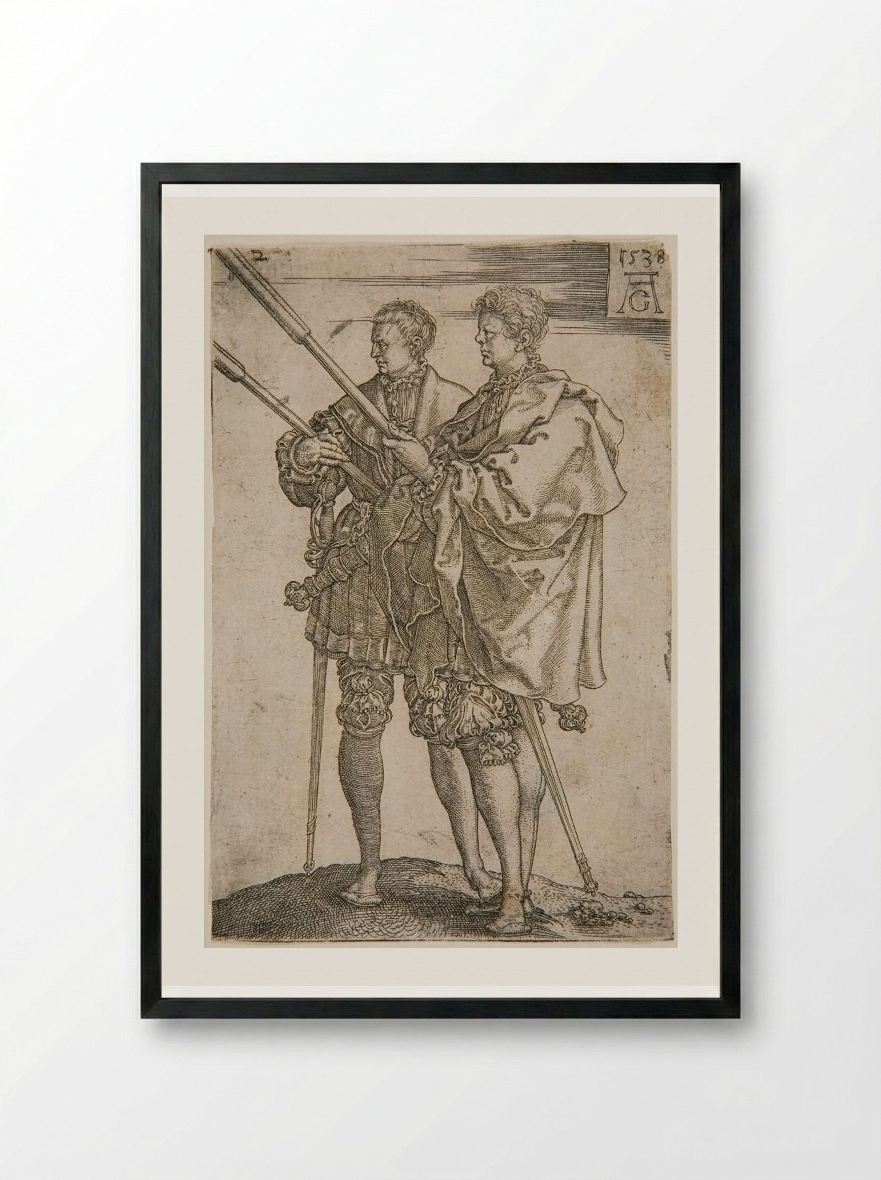 Two Torch-Bearers - Heinrich Aldegrever - Framed Print Black