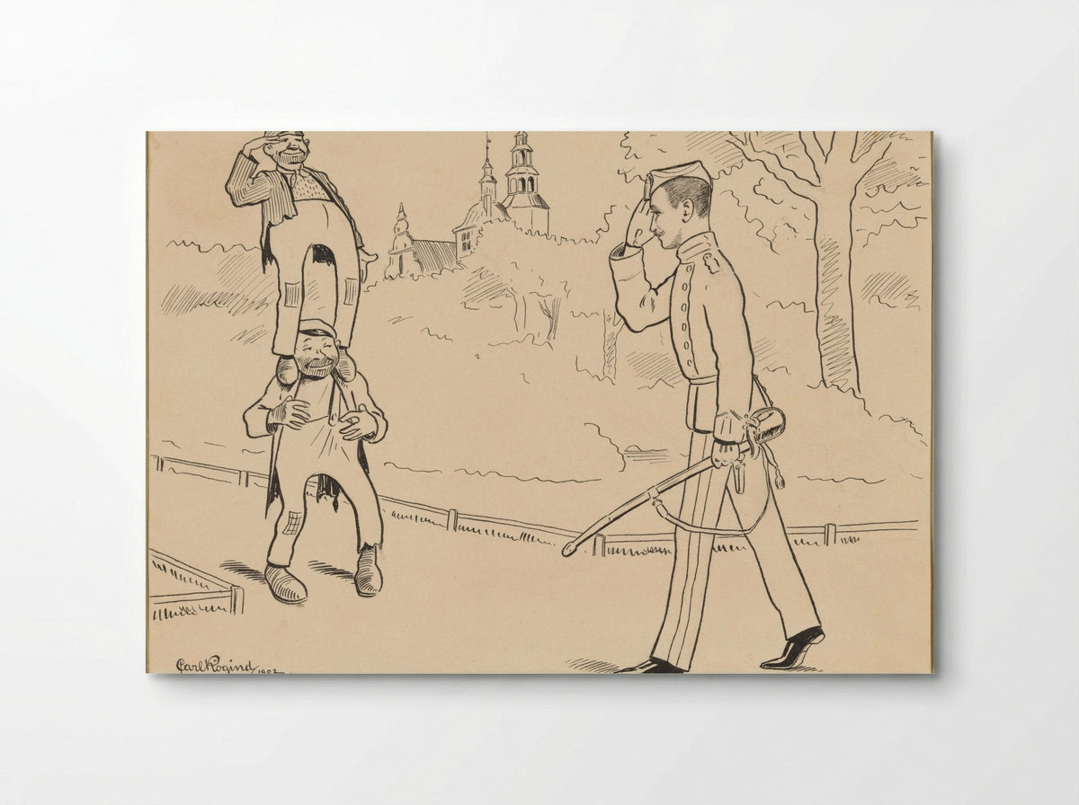 Two Tramps Standing on Each Other Greeting a Military Officer - Carl Frederik Lobeck Rögind - Poster