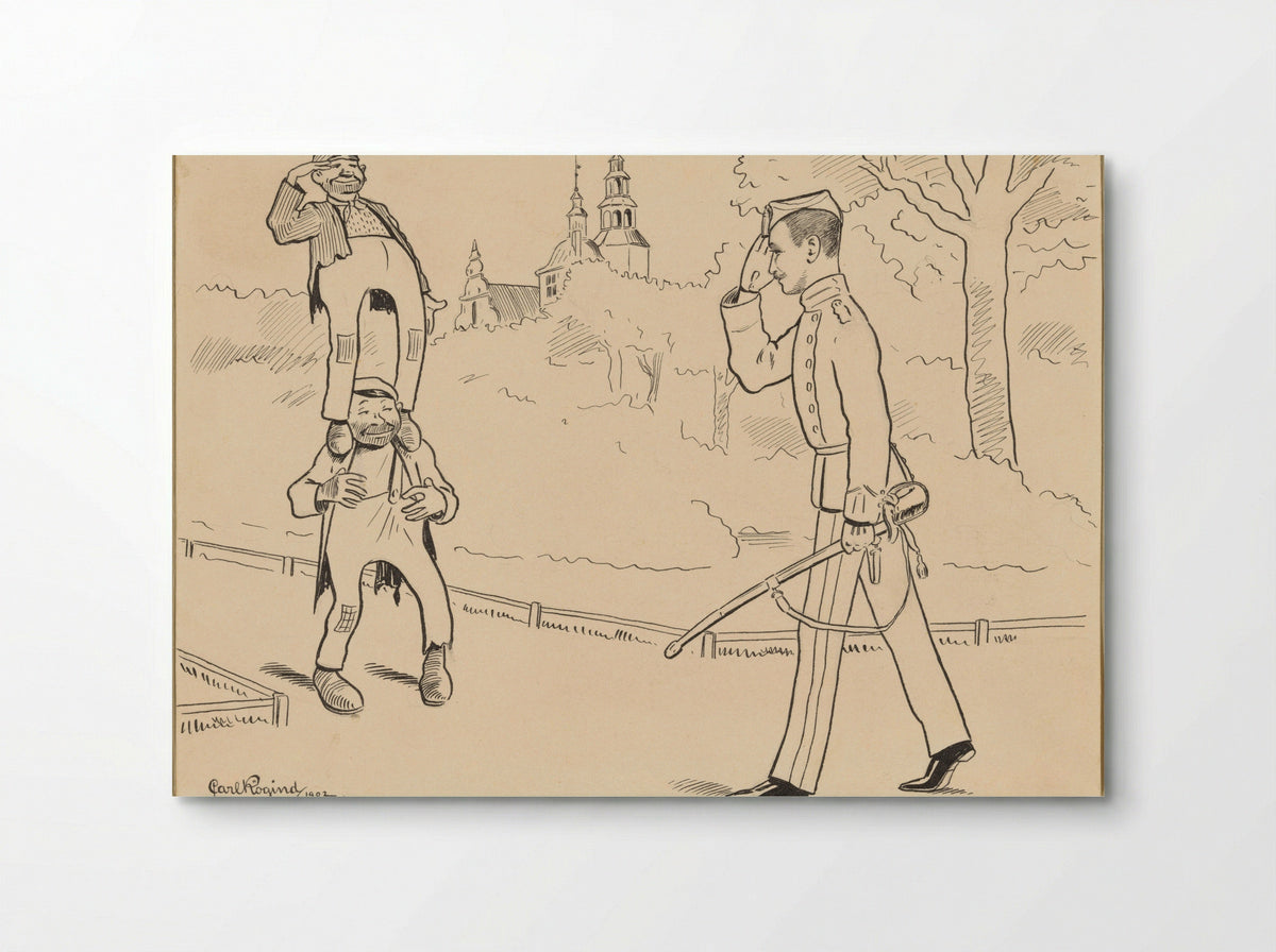 Two Tramps Standing on Each Other Greeting a Military Officer - Carl Frederik Lobeck Rögind - Poster