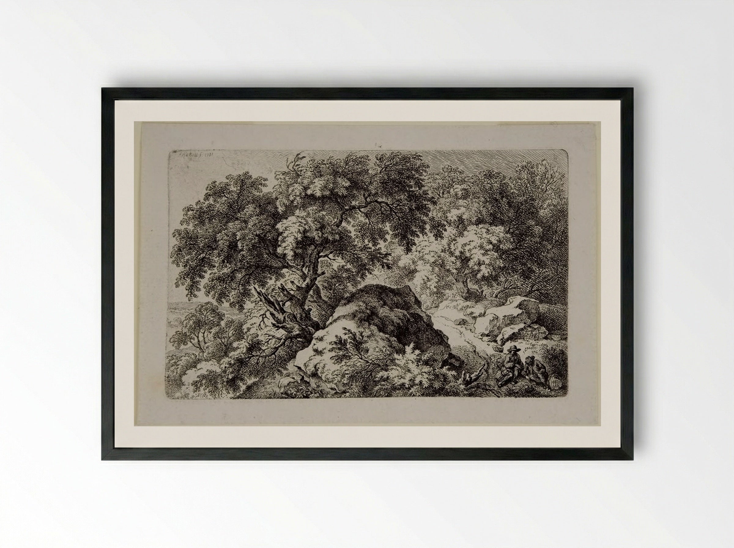 Two Travellers Resting - Ferdinand Kobell - Framed Print Black