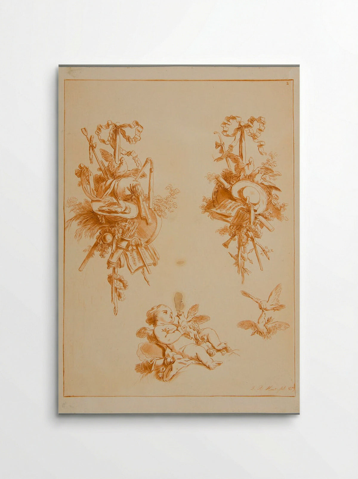 Two Trophies and a Putti with Doves - Jean-Baptiste Huet - Poster
