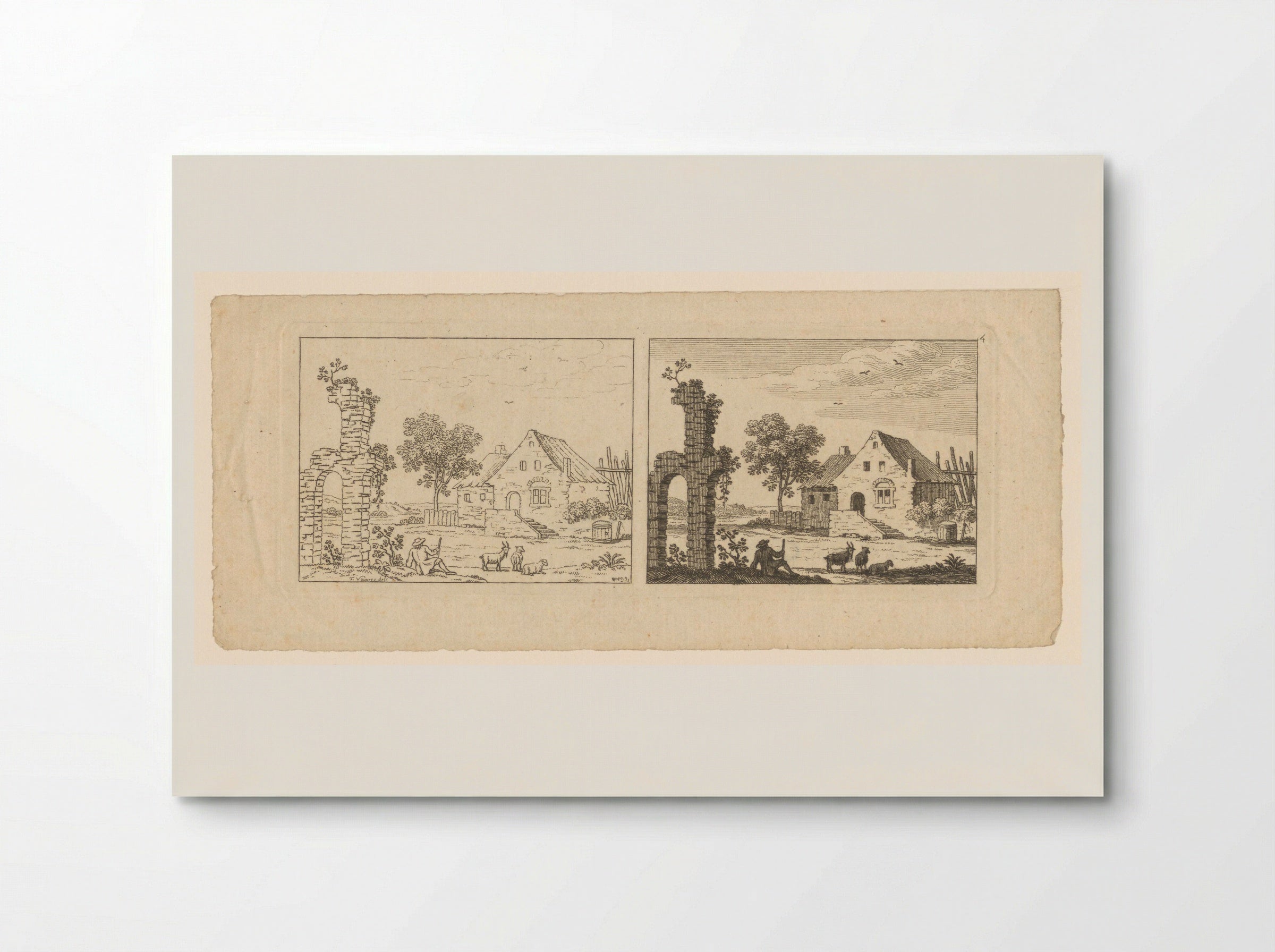 Two Views of a Farmstead and Ruin - François Vivares - Poster