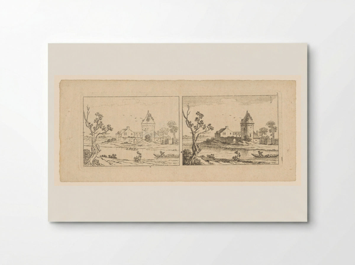 Two Views of a River Scene with a Tower - François Vivares - Poster